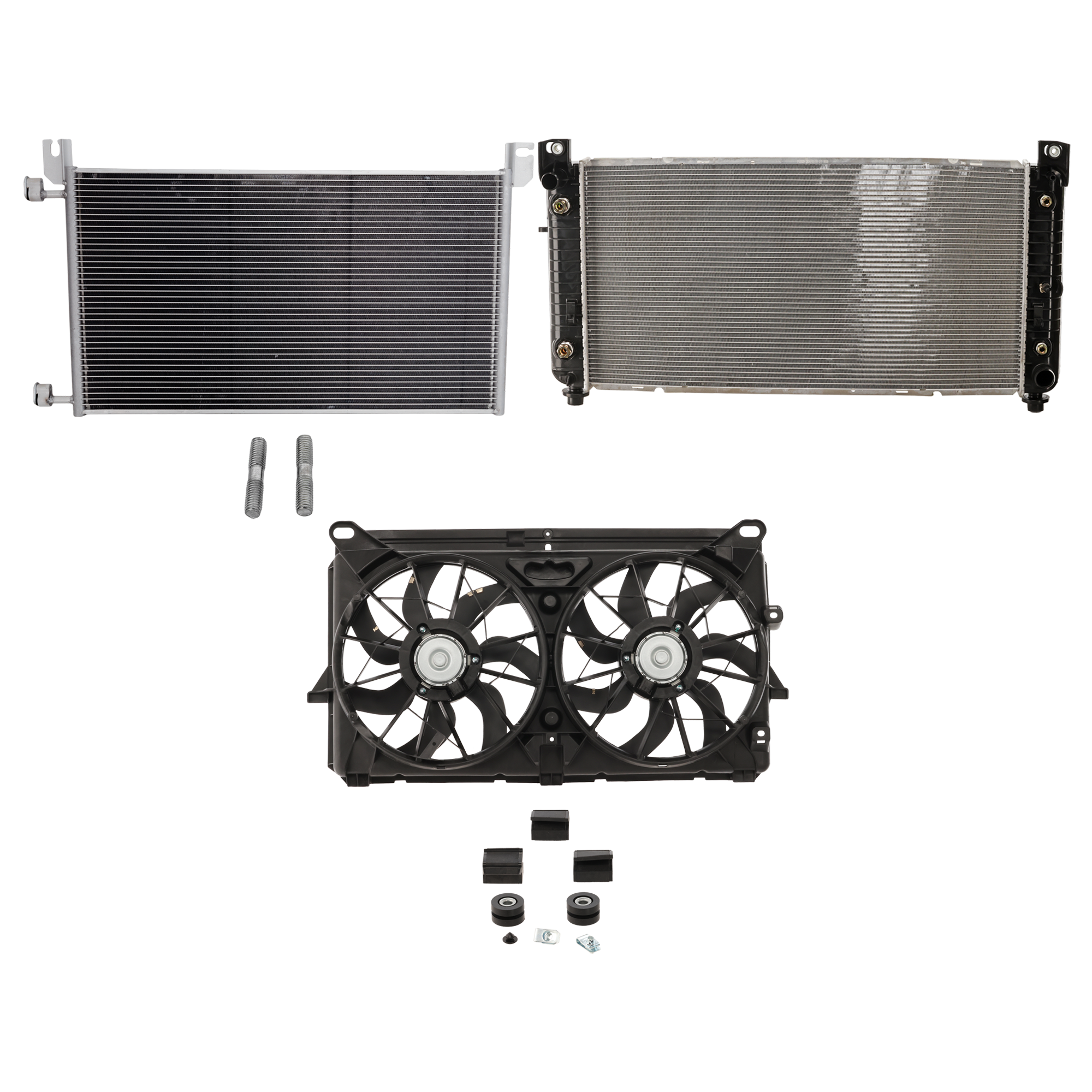AM SILVERADO SIERRA 07-13 A C CONDENSER RADIATOR COOLING FAN KIT 3 pc kit 4.8L 5.3L 6.0L 6.2L Eng. 8 Cyl. SKU KIT 072724-175 Partslink GM3030162 GM3115211 GM3010476 OEM 20913751-15780788 PFM 22840115