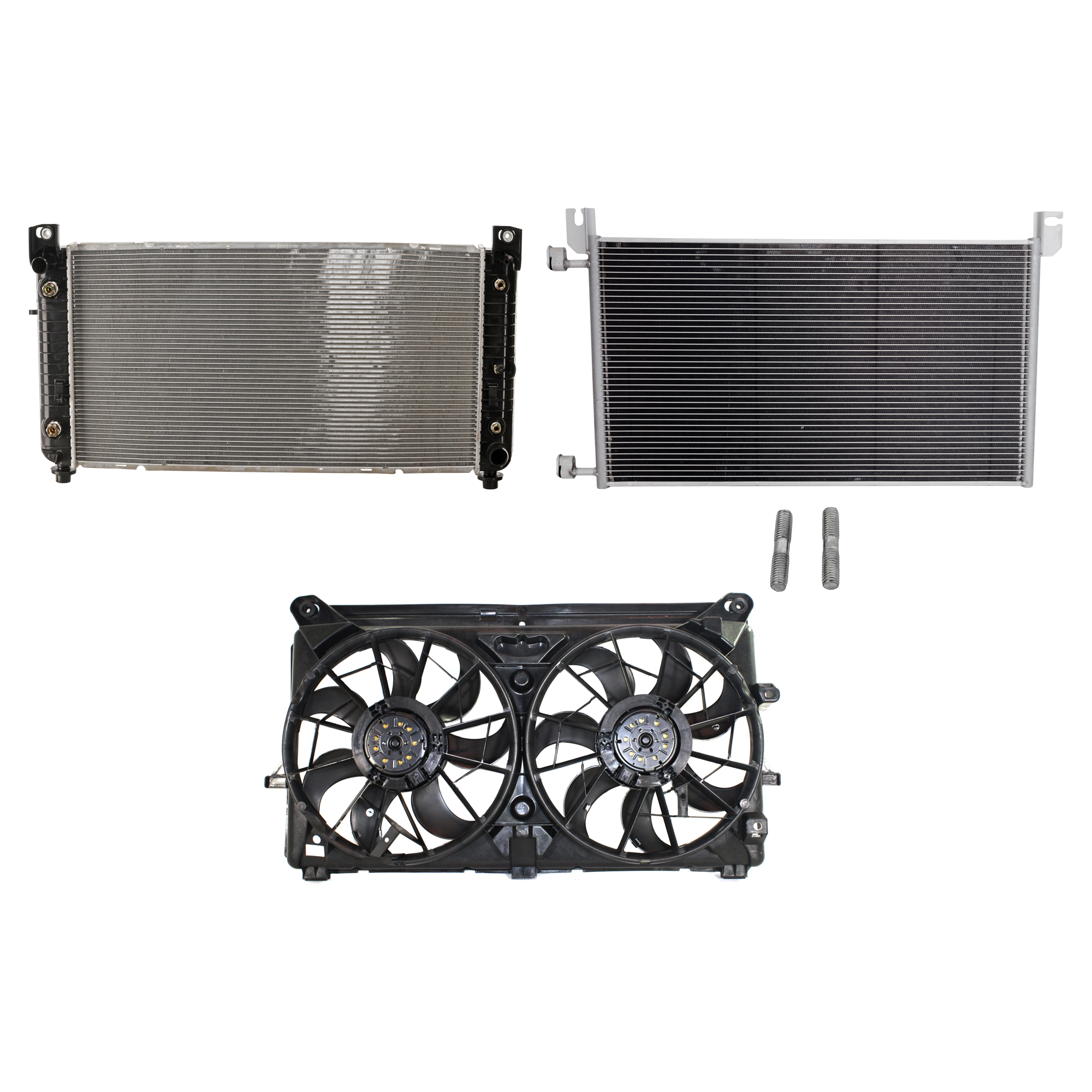 AM ESCALADE YUKON 07-14 A C CONDENSER RADIATOR COOLING FAN KIT 3 pc kit 4.8L 5.3L 6.0L 6.2L Eng. 8 Cyl. SKU KIT 072724-176 Partslink GM3030162 GM3115210 GM3010476 OEM 20913751-15780789 PFM 8902336