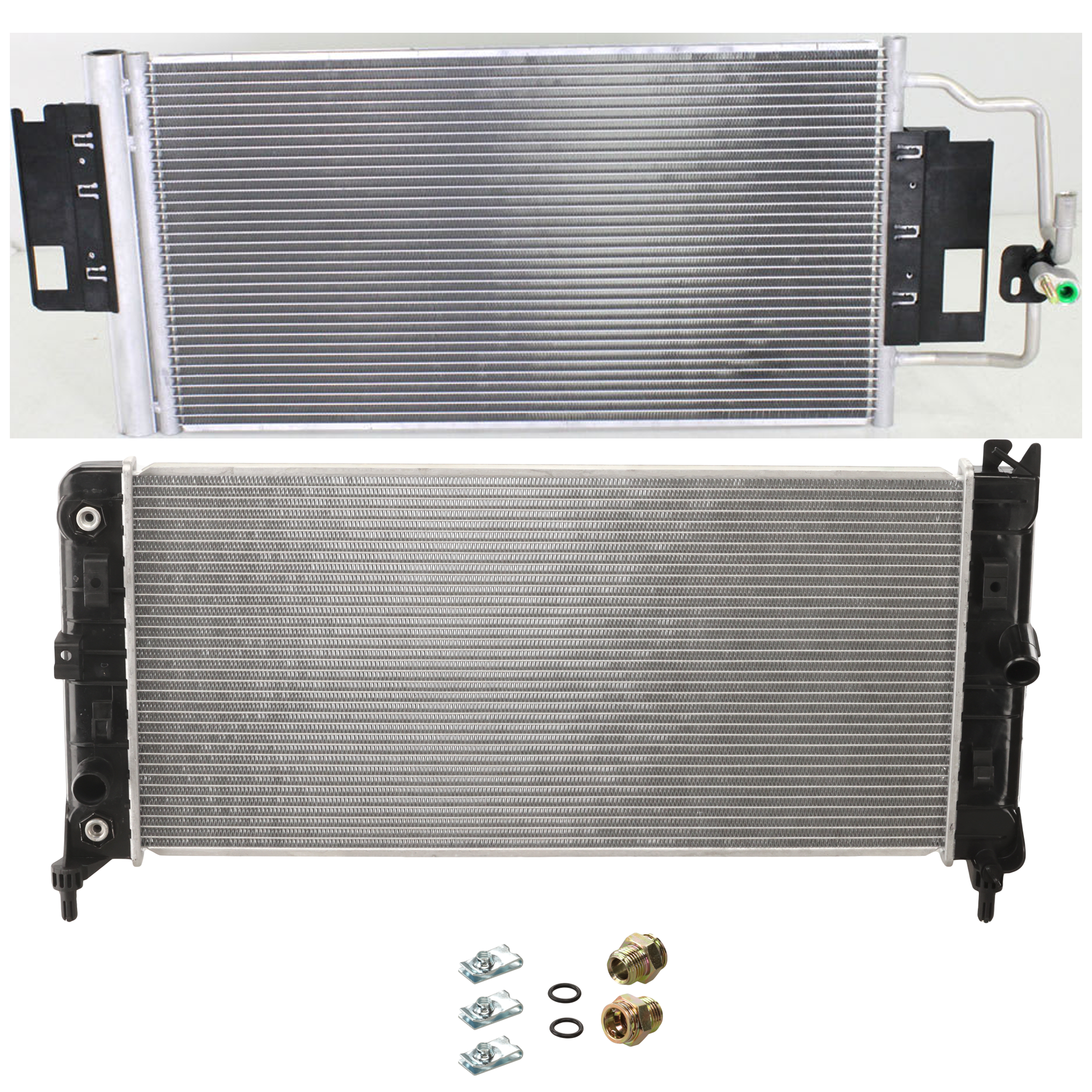 AM IMPALA 06-09 LACROSSE 08-09 A C CONDENSER RADIATOR KIT 2 pc kit 3.9L 5.3L Eng. 6 and 8 Cyl. SKU KIT 072724-195 Partslink GM3030268 GM3010485 OEM 23287351-15140592