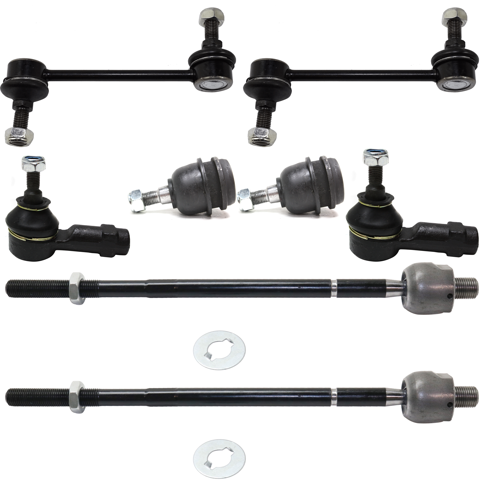AM ELANTRA 01-06 TIBURON 03-08 FRONT AND REAR SUSPENSION KIT 8 pc Kit with Sway Bar Link Tie Rod End and Ball Joint SKU KIT 072724-47 Partslink HY4522101 OEM 1015373-2601368-2601558-505117