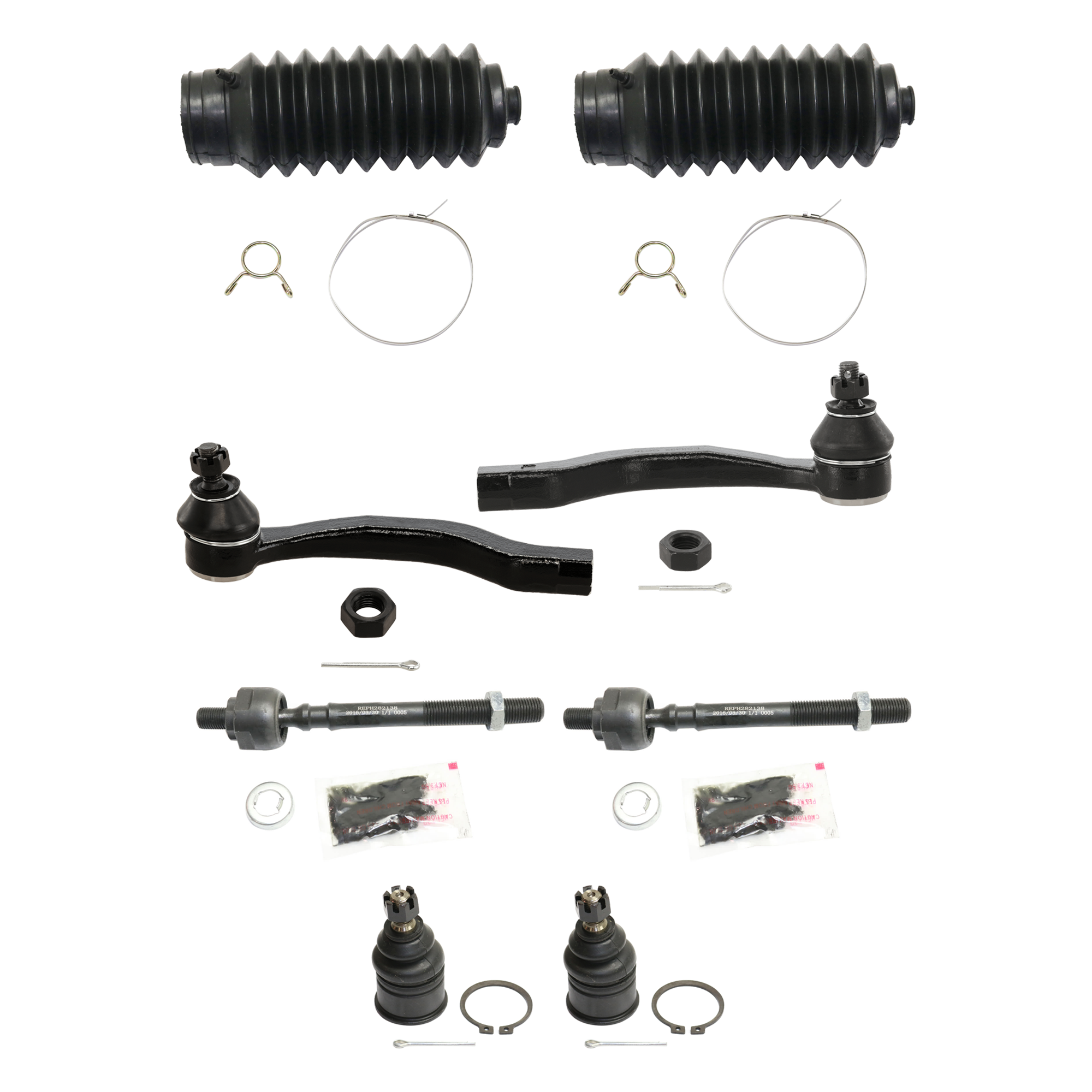AM CIVIC 96-00 FRONT SUSPENSION KIT RH AND LH 8 pc Kit with Steering Rack Boot Tie Rod End and Ball Joint SKU KIT 072724-55 OEM 104216-254007-1014786-2601427