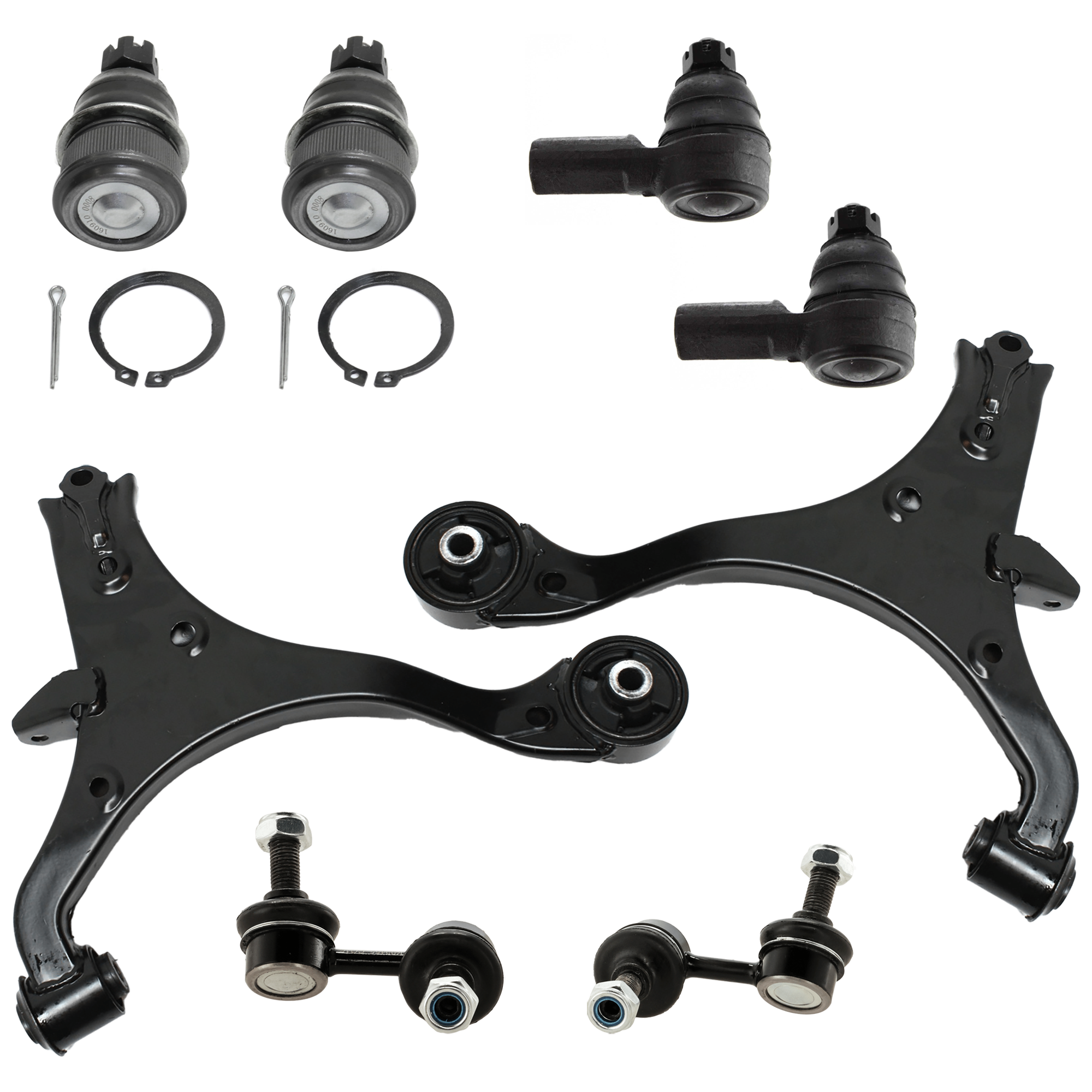 AM EL CIVIC 01-05 FRONT SUSPENSION KIT RH AND LH 8 pc Kit with Control Arm Ball Joint Sway Bar Link and Tie Rod End SKU KIT 072724-60 OEM 104294-1015477-1016825-2601