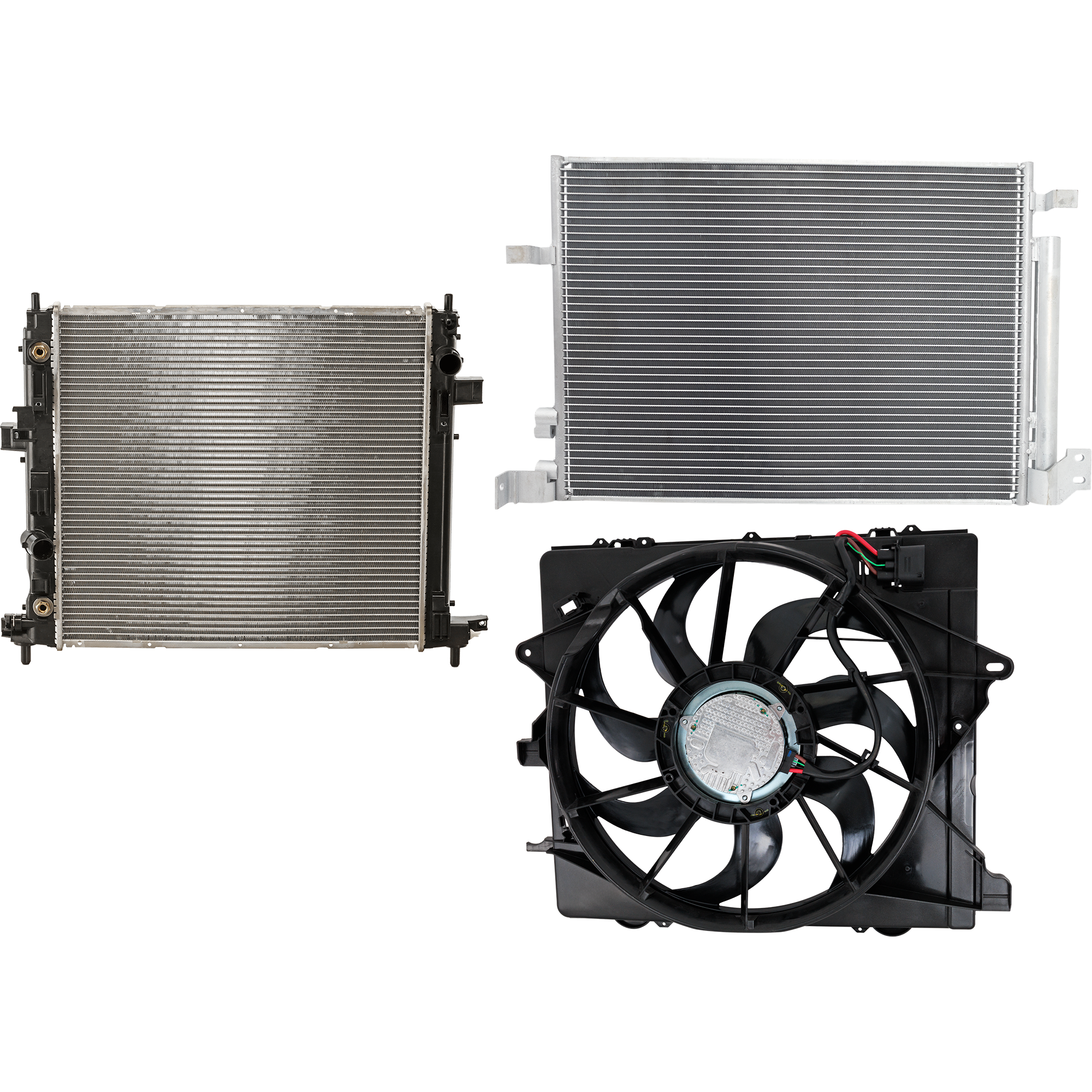 AM ATS 16-19 CAMARO 16-20 A C CONDENSER 3 pc kit 2.0L 3.6L Eng. 4 Cyl 6 Cyl. with Cooling Fan and Radiator SKU KIT 072724-80 Partslink GM3030314 GM3115280 GM3010586 OEM 84947857-84392557-23347101-843
