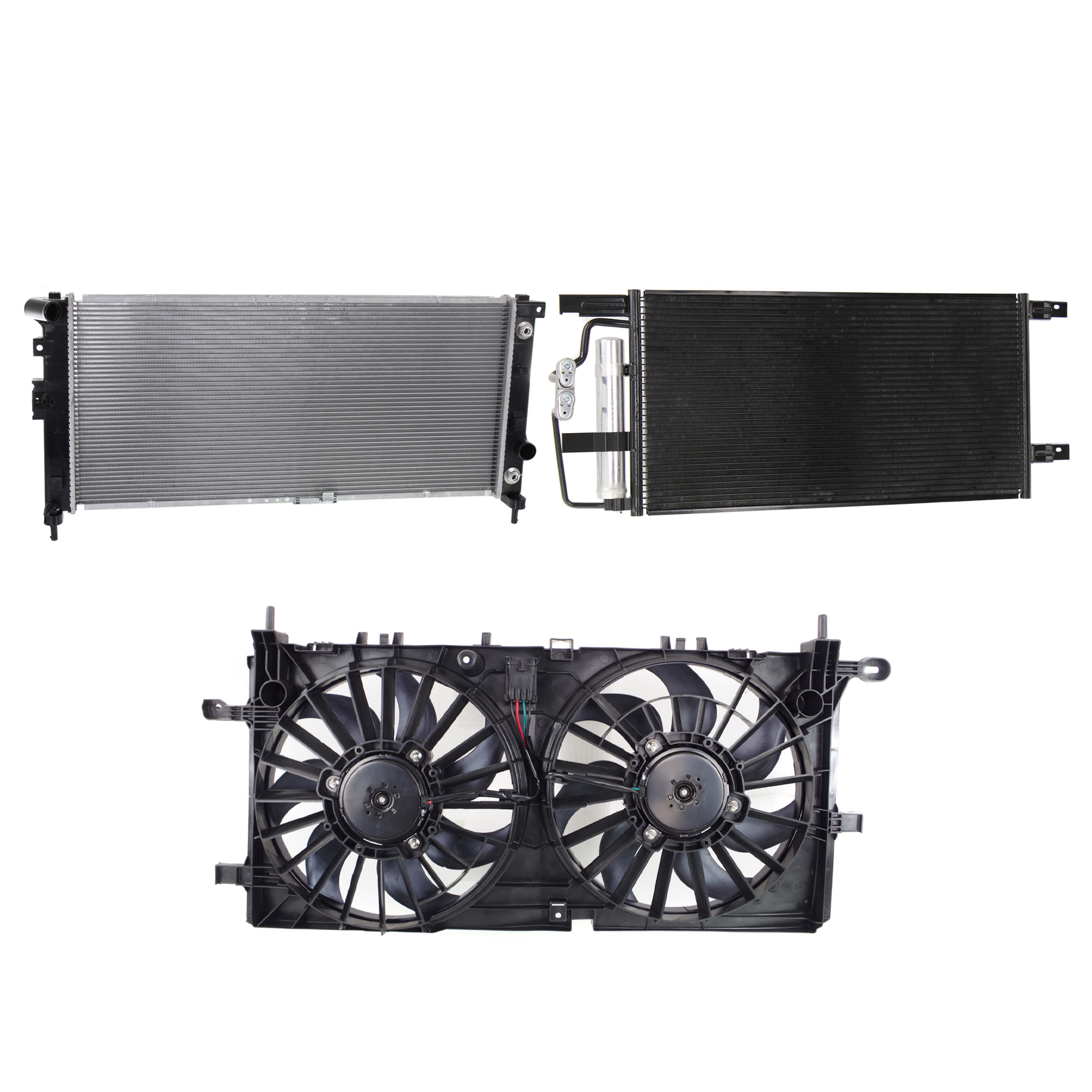 AM MONTANA UPLANDER 06-09 A C CONDENSER RADIATOR COOLING FAN KIT 3 pc kit 3.9L Eng. 6 Cyl. SKU KIT 072724-83 Partslink GM3030261 GM3115228 GM3010504 OEM 10357778-15907032 PFM 15892121