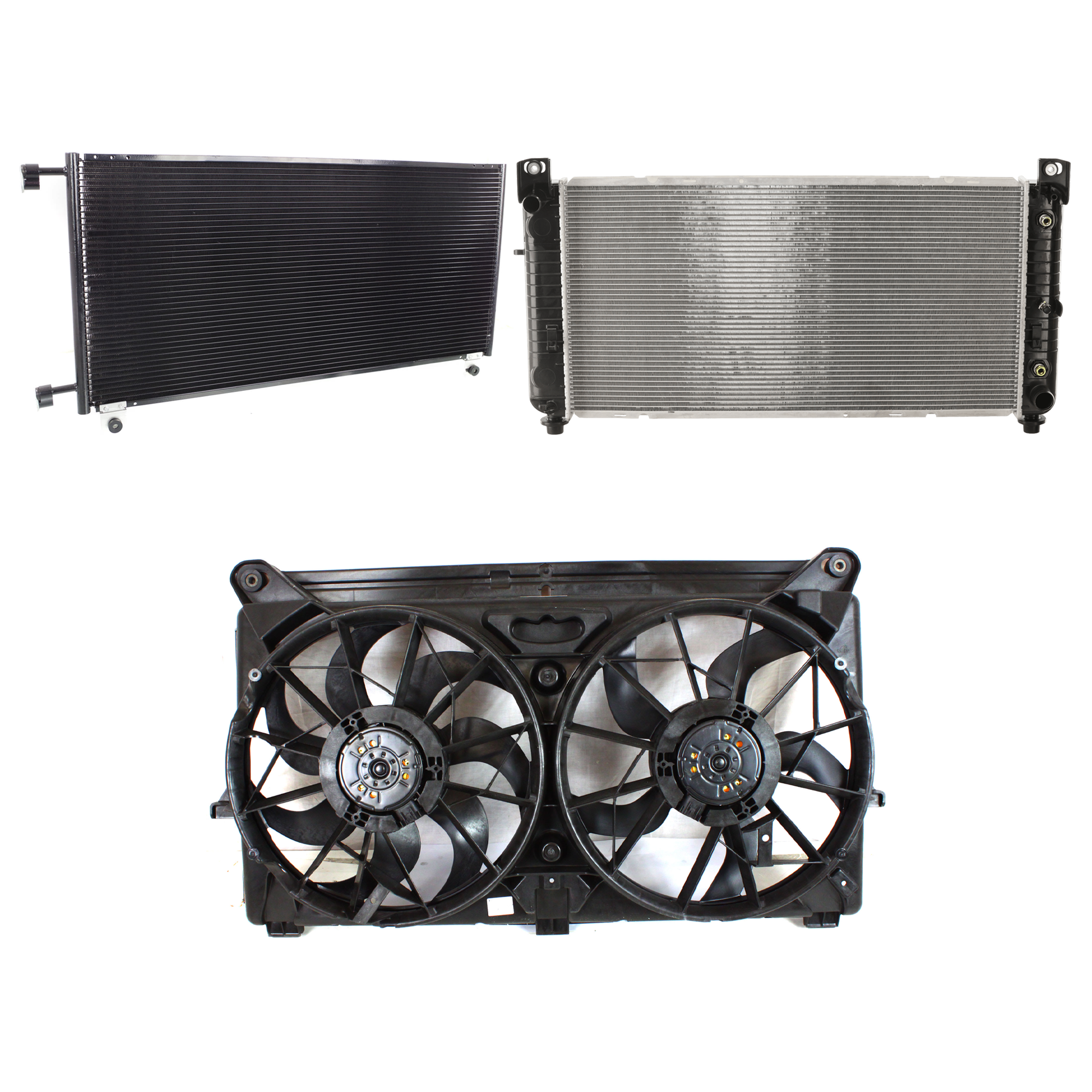 AM TAHOE YUKON 05-06 A C CONDENSER RADIATOR COOLING FAN KIT 3 pc kit 4.8L 5.3L Eng. 8 Cyl. SKU KIT 072724-85 Partslink GM3030161 GM3115212 GM3010275 OEM 20913752-89023365 PFM 22840117