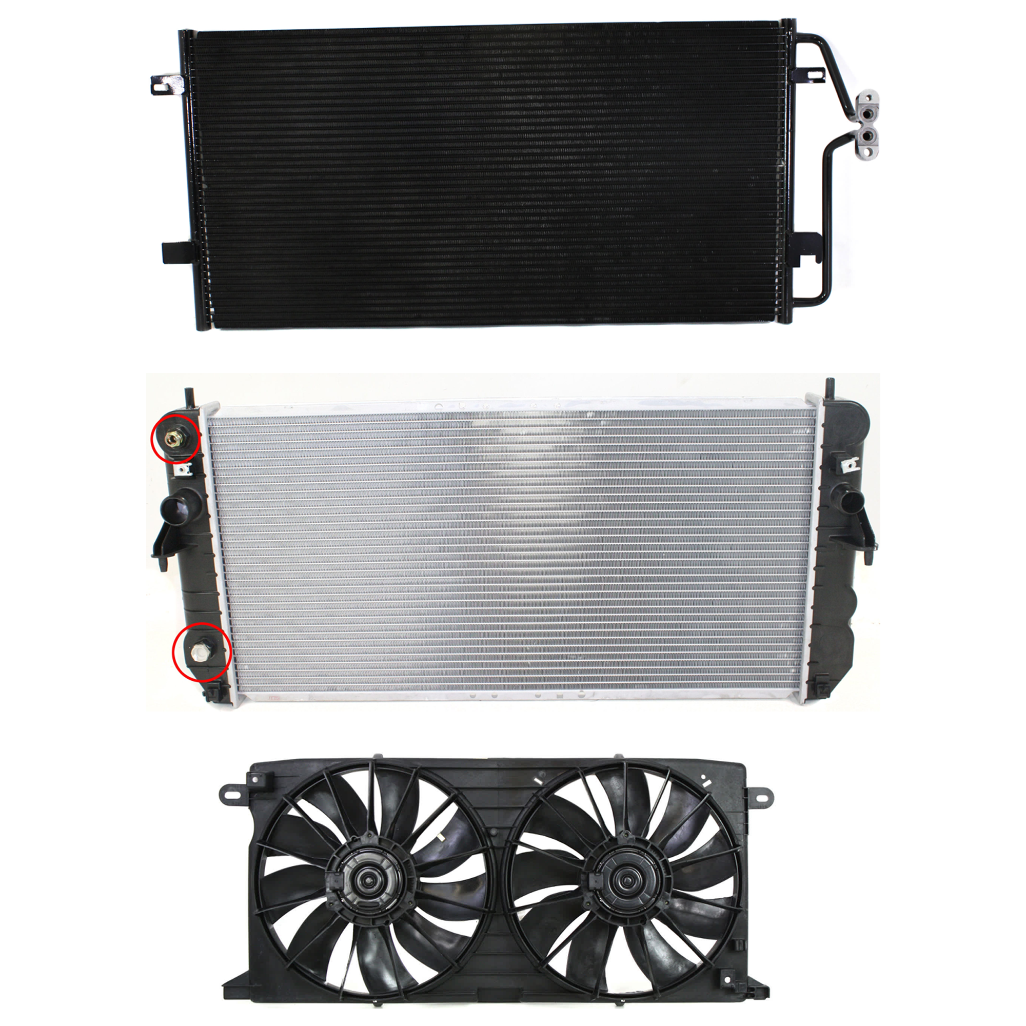 AM DEVILLE 01-05 A C CONDENSER RADIATOR COOLING FAN KIT 3 pc kit 4.6L Eng. 8 Cyl. SKU KIT 072724-92 Partslink GM3030124 GM3115186 GM3010204 OEM 89019239-12494766-89018715