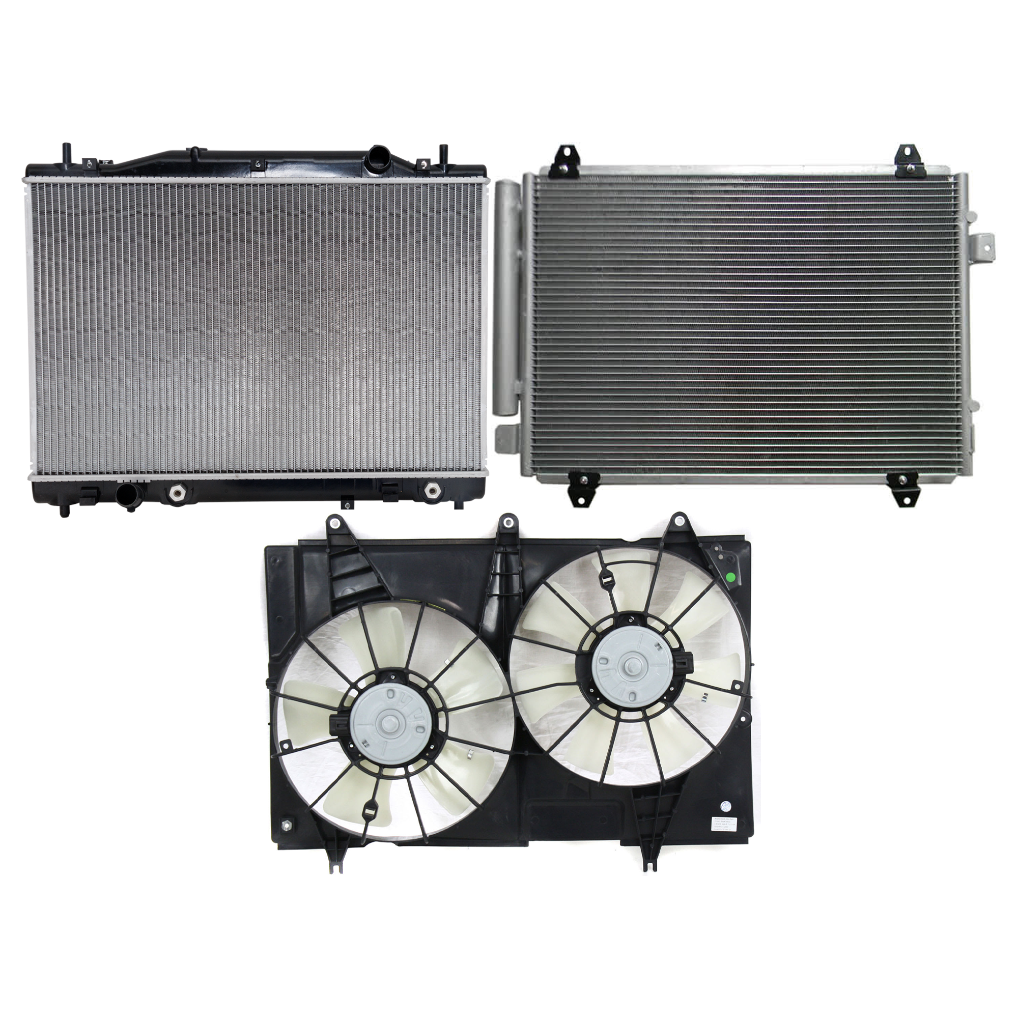 AM CTS 04-07 A C CONDENSER RADIATOR COOLING FAN KIT 3 pc kit 3.6L Eng. 6 Cyl. SKU KIT 072724-94 Partslink GM3030242 GM3120106 GM3010453 OEM 19129982-19258627-88957423 PFM