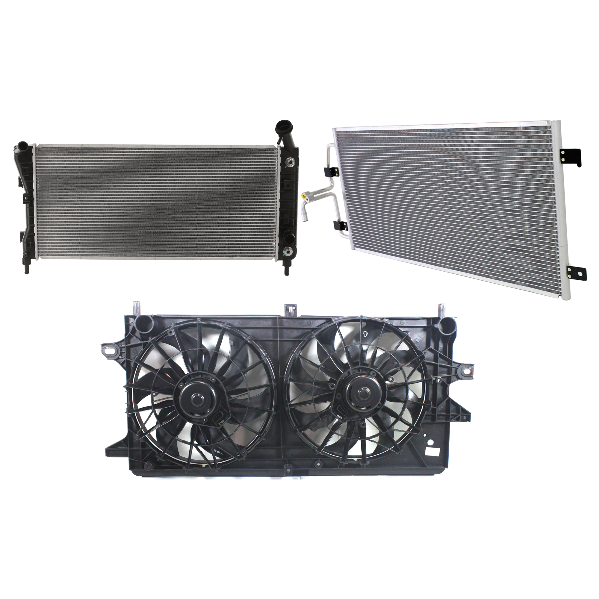 AM GRAND PRIX IMPALA 04-05 A C CONDENSER RADIATOR COOLING FAN KIT 3 pc kit 3.4L 3.8L Eng. 6 Cyl. SKU KIT 072724-97 Partslink GM3030254 GM3115180 GM3010431 OEM 19130292-89019107 PFM 89018446