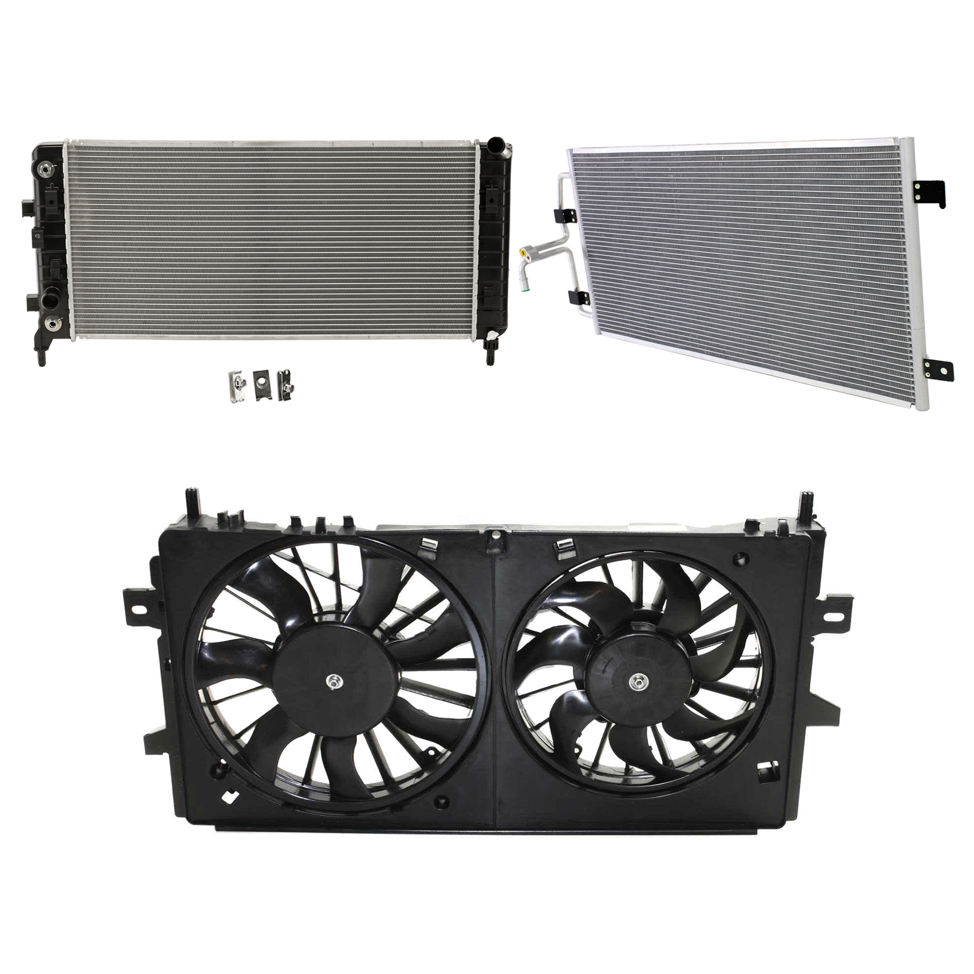 AM ALLURE LACROSSE 05-05 A C CONDENSER RADIATOR COOLING FAN KIT 3 pc kit 3.6L Eng. 6 Cyl. SKU KIT 072724-98 Partslink GM3030254 GM3115188 GM3010490 OEM 19130292-89018697 PFM 10344419