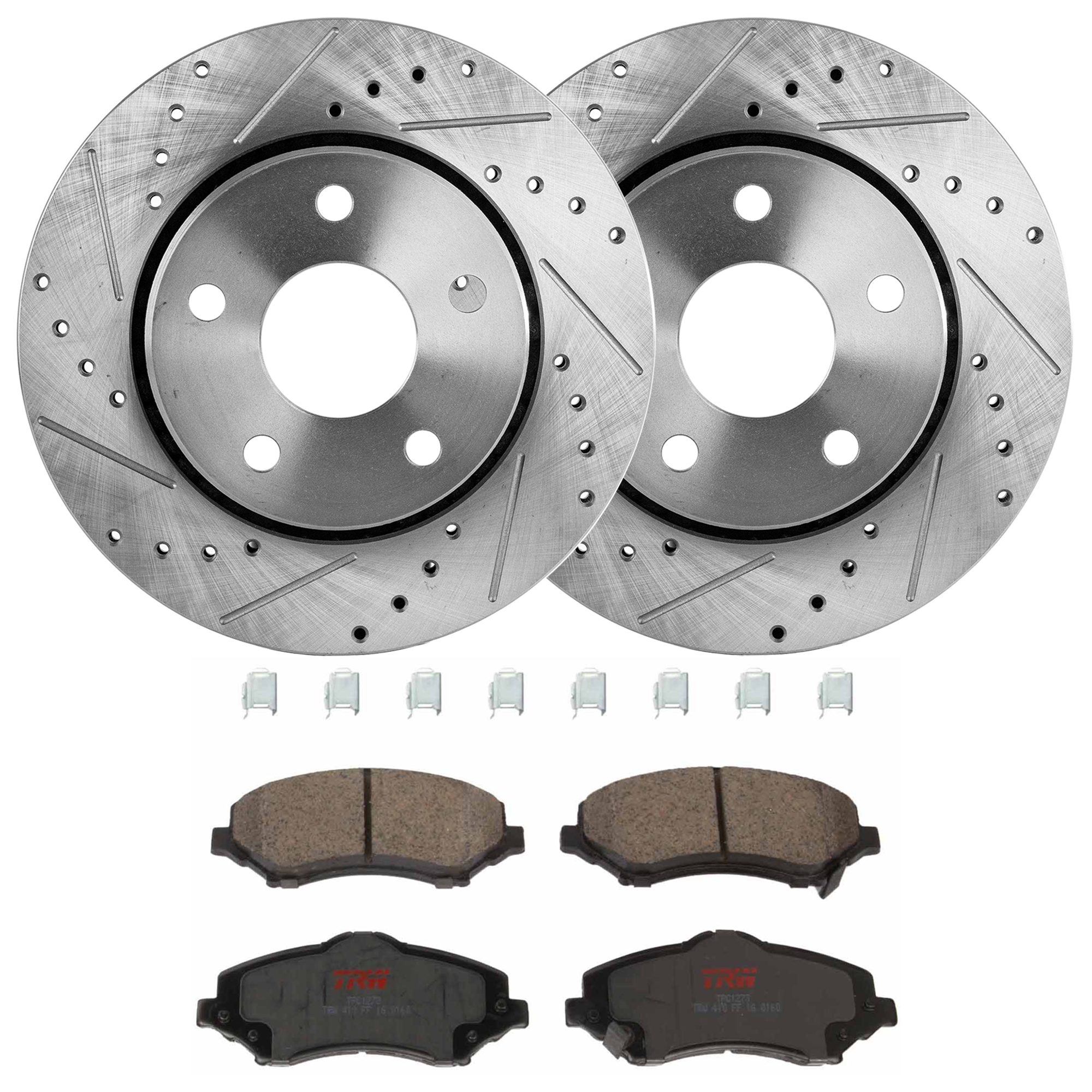 AM WRANGLER 07-17 FRONT BRAKE DISC AND PAD KIT 2 Wheel Set Cross drilled and Slotted 5 Lugs Semi Metallic with Brake Disc and Brake Pad Set SKU KIT 072924-2510 OEM 90042030-780518FZN 68003701AB