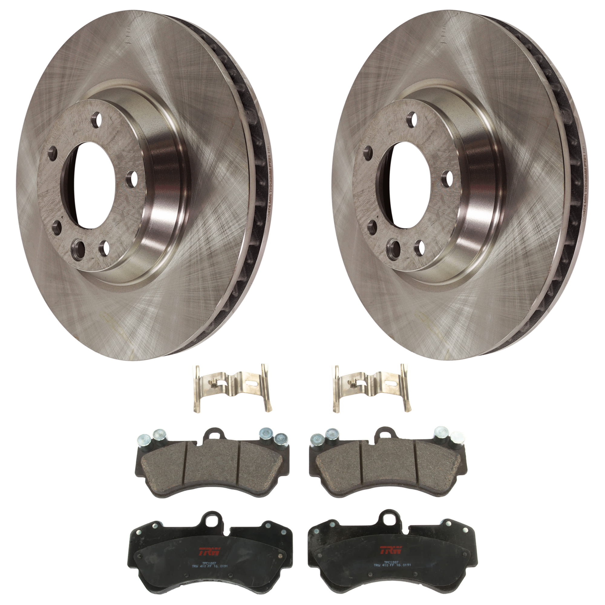 AM CAYENNE 03-10 TOUAREG 04-06 FRONT BRAKE DISC AND PAD KIT 2 Wheel Set 5 Lugs Semi Metallic with Brake Disc and Brake Pad Set SKU KIT 072924-4386 OEM 7L6615302E 95535140250-7L86153