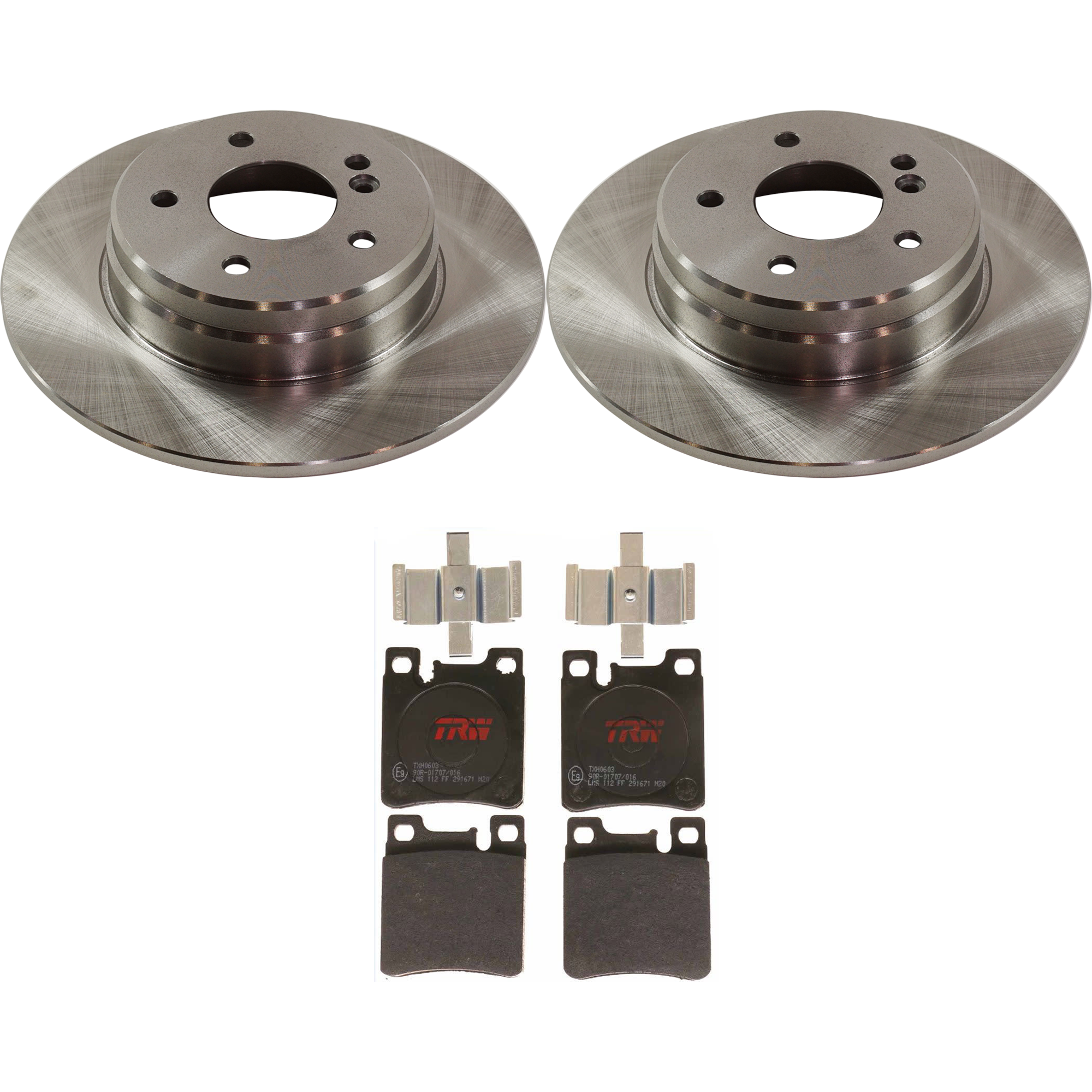 AM E320-96-99 C36 AMG 96-97 REAR BRAKE DISC AND PAD KIT 2 Wheel Set 5 Lugs Semi Metallic with Brake Disc and Brake Pad Set SKU KIT 072924-4795 OEM 2104230612-0024200520