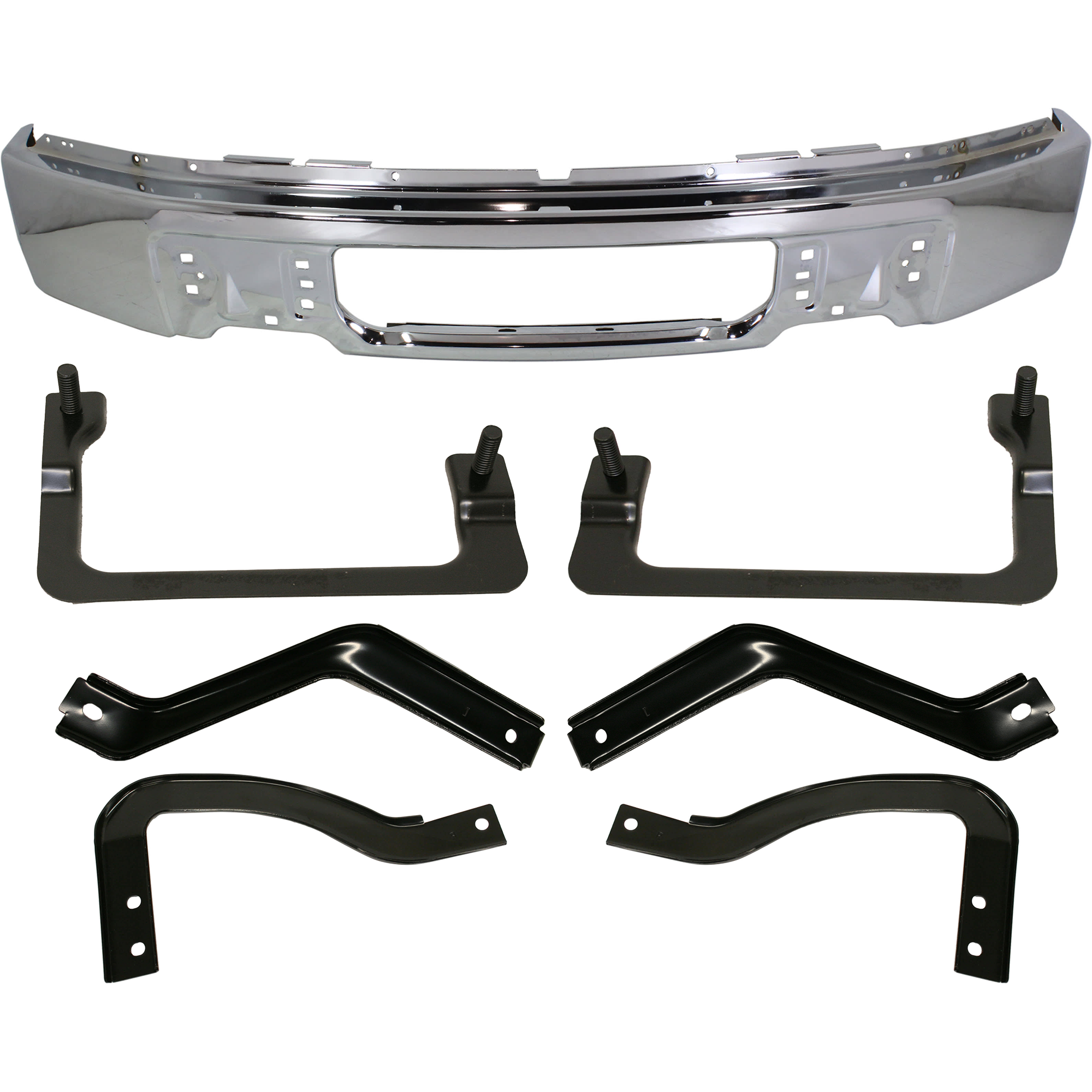 AM F 150 FRONT BUMPER 7 pc kit Chrome w Bumper Bracket SKU KIT 072924 C1011 Partslink FO1002412 FO1066179 FO1067179 FO1067178 FO1066178 FO1067181 FO1066181 OEM 9L3Z17757A 9L3Z17755B 9L3Z1775
