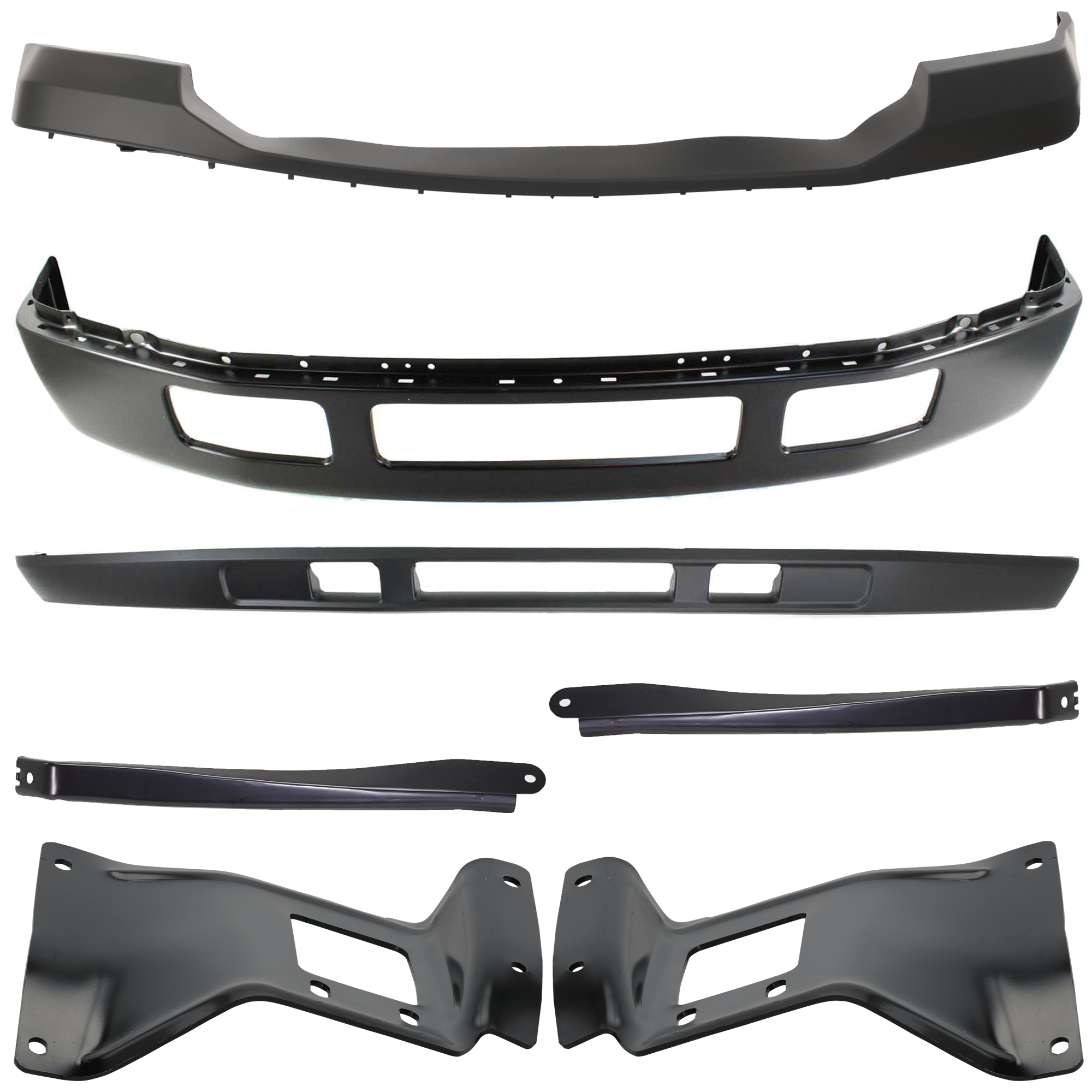 AM F 250 F 350 SUPER DUTY 06-07 FRONT BUMPER 7 pc kit Painted Black w Bumper Bracket Bumper Cover and Valance SKU KIT 072924 C1015 Partslink FO1002393 FO1067164 FO1066164 FO1066163 FO1067163 FO1000607 FO1095219 OEM 5C3Z17757CAA 5C3Z17754AA 5C3Z1