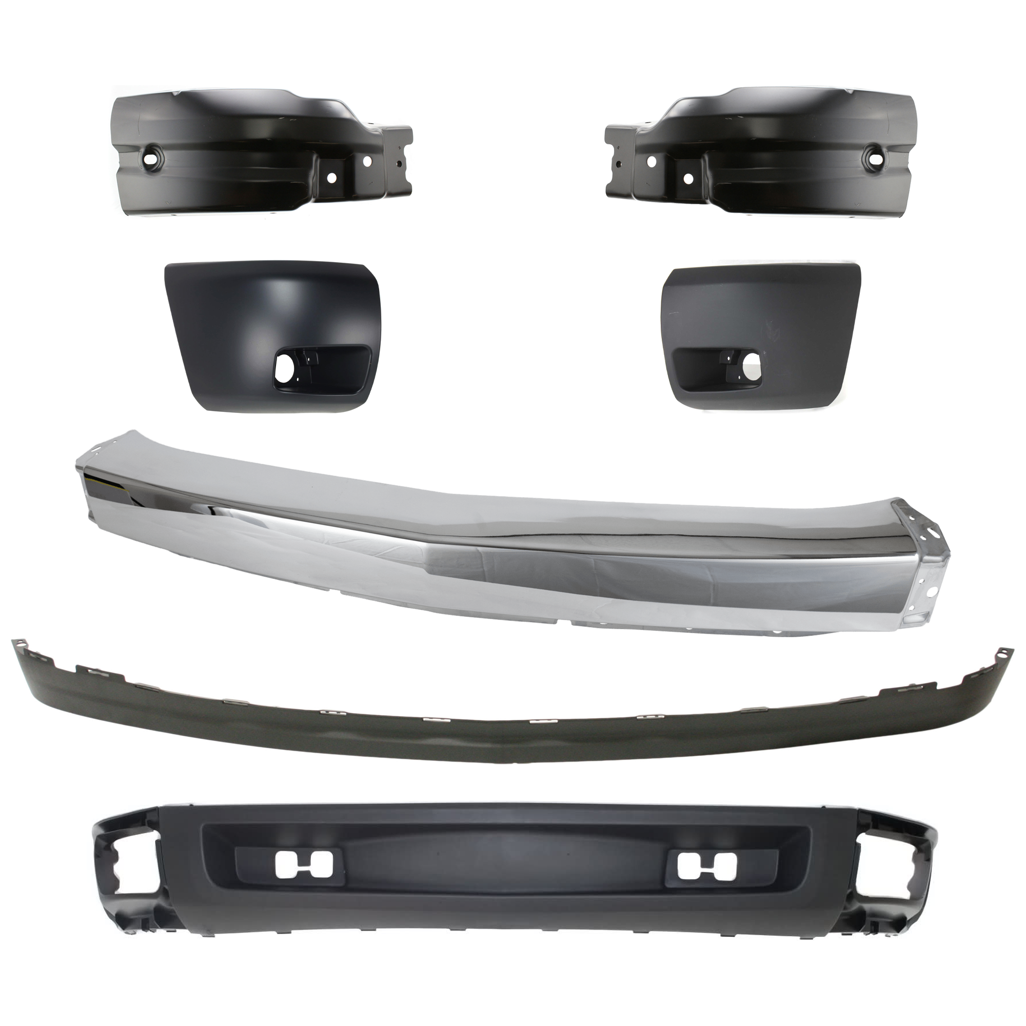 AM SILVERADO 1500-07-08 FRONT BUMPER 7 pc kit w Valance and Bumper End SKU KIT 072924 C1017 Partslink GM1002830 GM1004148 GM1005148 GM1005147 GM1004147 GM1092191 GM1092192 OEM 15836961-22737638-22737639-158