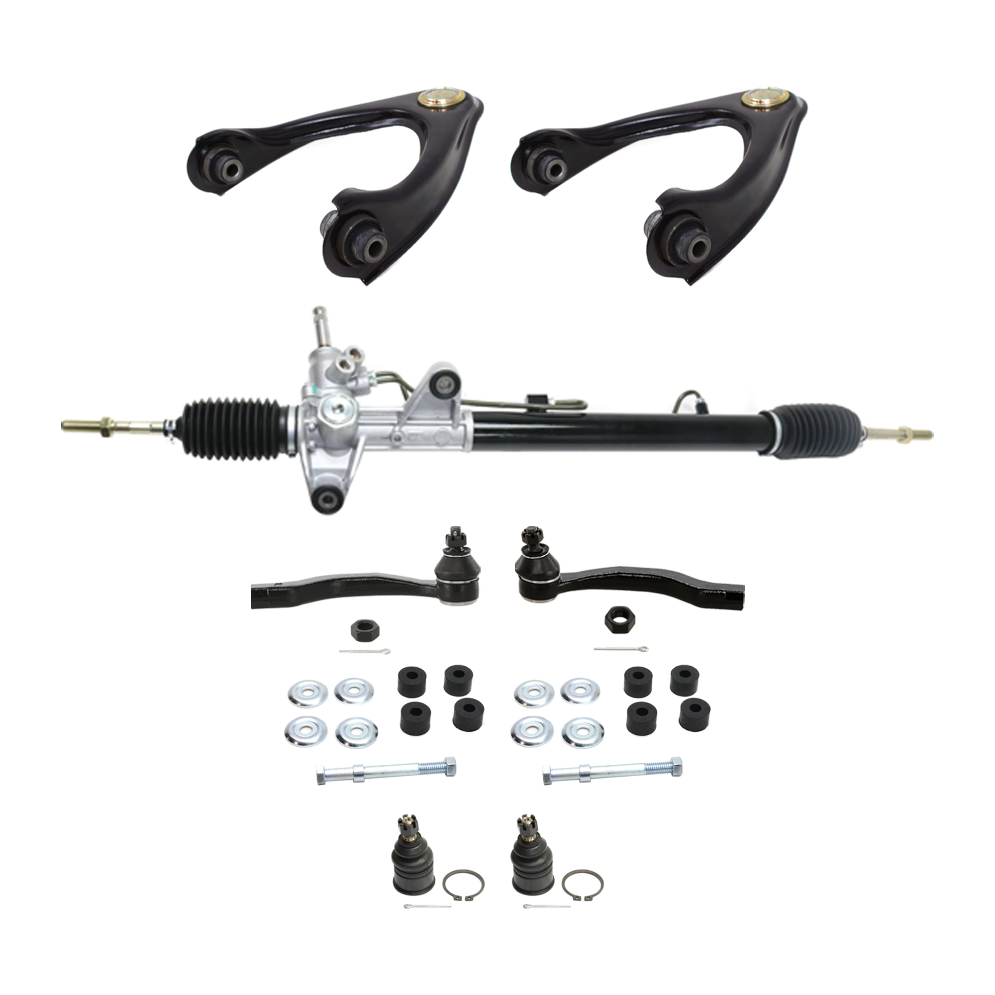 AM CIVIC 96-00 STEERING RACK Power w Inner Tie Rods 9 pc Kit with Ball Joint Control Arm Sway Bar Link and Tie Rod End SKU KIT 072924 C1032 OEM 53010S04000-53010S04J51-53601S