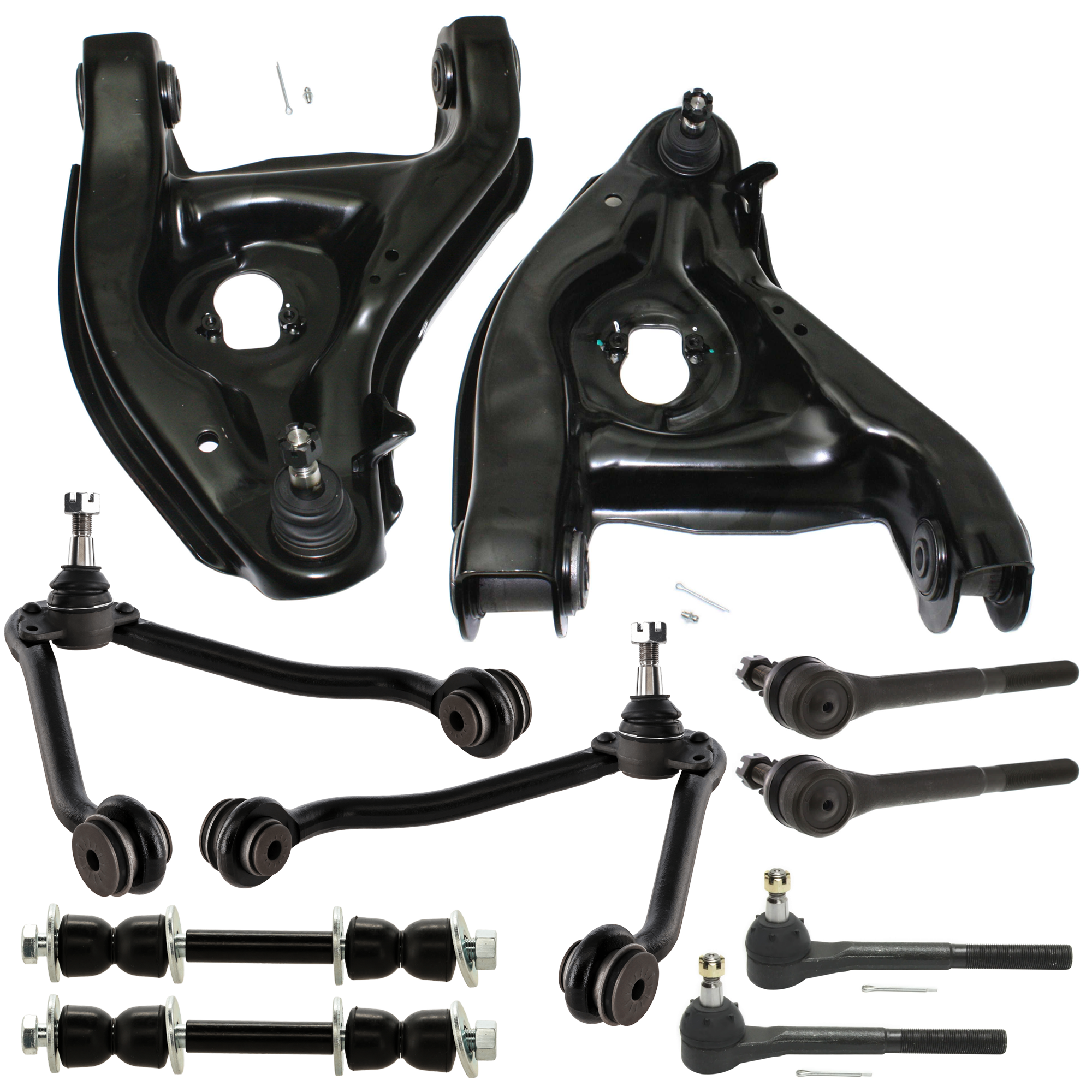 AM C FULL SIZE PICKUP 88-00 FRONT CONTROL ARM RH AND LH Upper and Lower w ball joint s 10 pc Kit with Sway Bar Link and Tie Rod End SKU KIT 072924 C1034 OEM 12543997-12543998-15665554-156