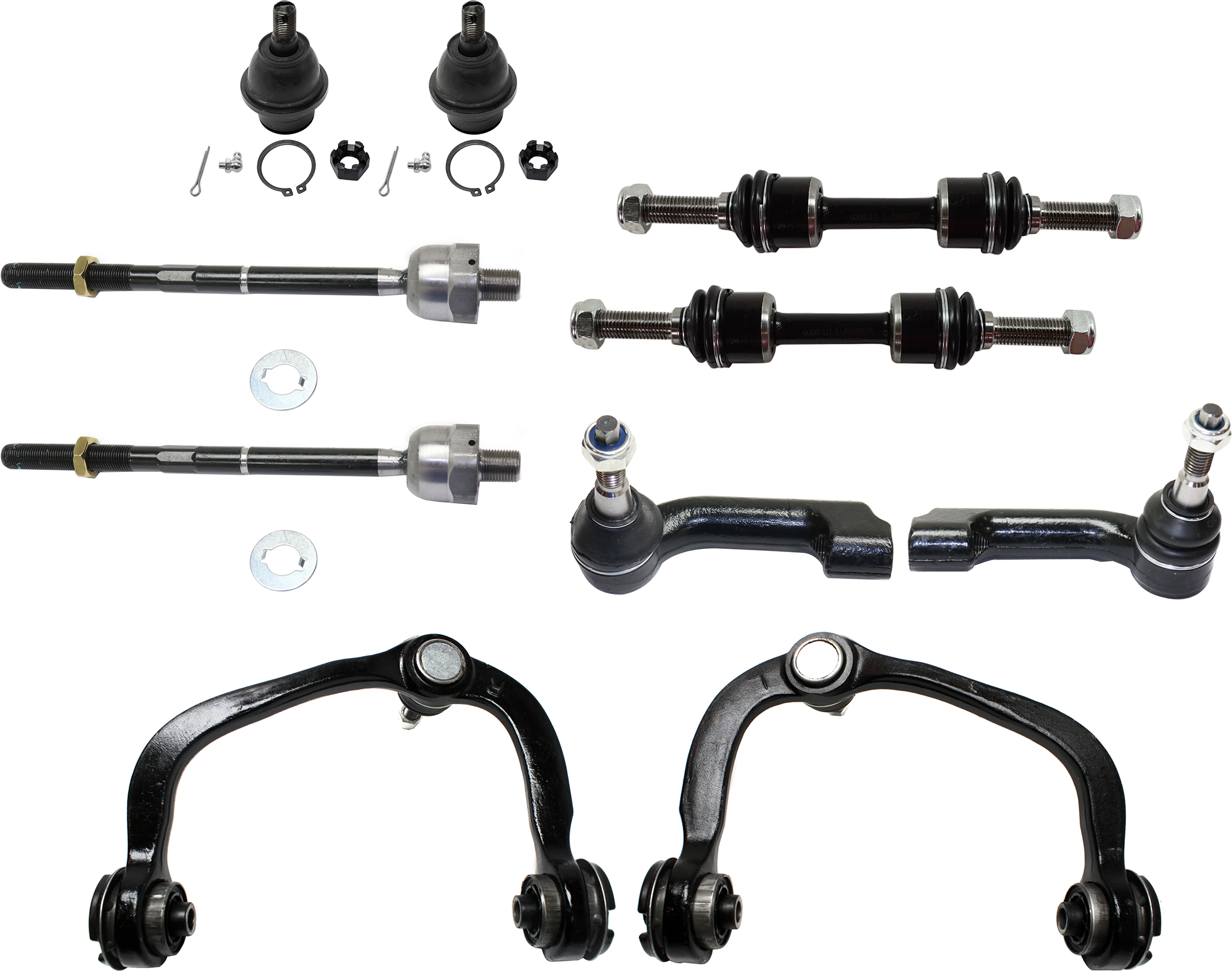 AM F150-09-14 EXPEDITION NAVIGATOR 07-14 FRONT CONTROL ARM RH AND LH Inner and Outer 10 pc kit w Ball Joint Sway Bar Link and Tie Rod End SKU KIT 072924 C1057 OEM 4L3Z3084AB 6L3Z3084AR 7L1Z3084