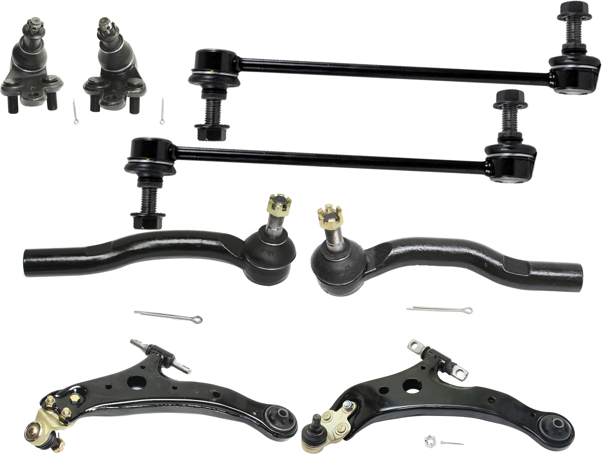 AM CAMRY ES300-02-03 FRONT CONTROL ARM RH AND LH Lower 8 pc Kit w Ball Joint Sway Bar Link and Tie Rod End SKU KIT 072924 C1107 OEM 104307-1014883-2601570-5051