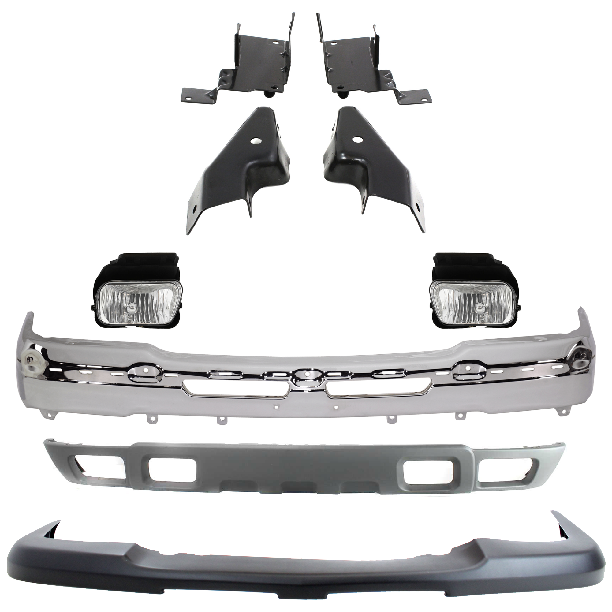 AM SILVERADO 1500-2500 FRONT BUMPER 9 pc kit w Bumper Bracket Bumper Cover Valance and Fog Light SKU KIT 072924 C1251 Partslink GM1002416 GM1061101 GM1051110 GM2593150 GM2592150 GM1092173 OEM 19150310 Performance 15139805