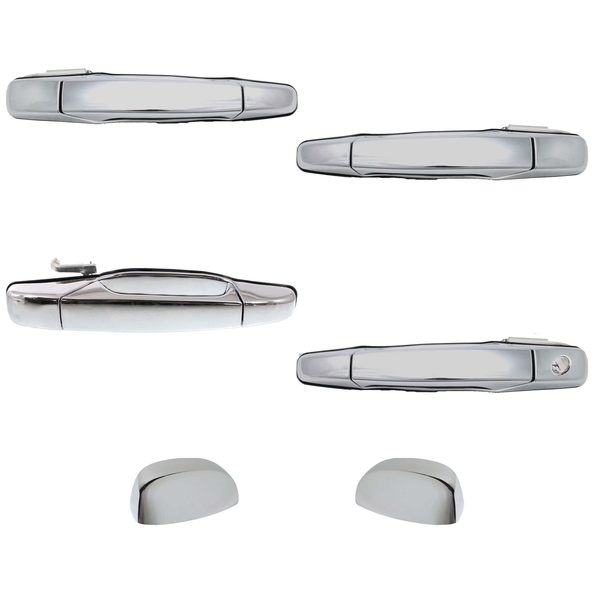 AM SILVERADO SIERRA 07-13 FRONT AND REAR EXTERIOR DOOR HANDLE RH AND LH 6 pc Kit Chrome Front LH w Key Hole Front RH and Rear RH AND LH w o Key Hole w o Keyless Entry w Mirror Cover SKU KIT 072924 C1253 OEM 22738725-25960522-84053434-227