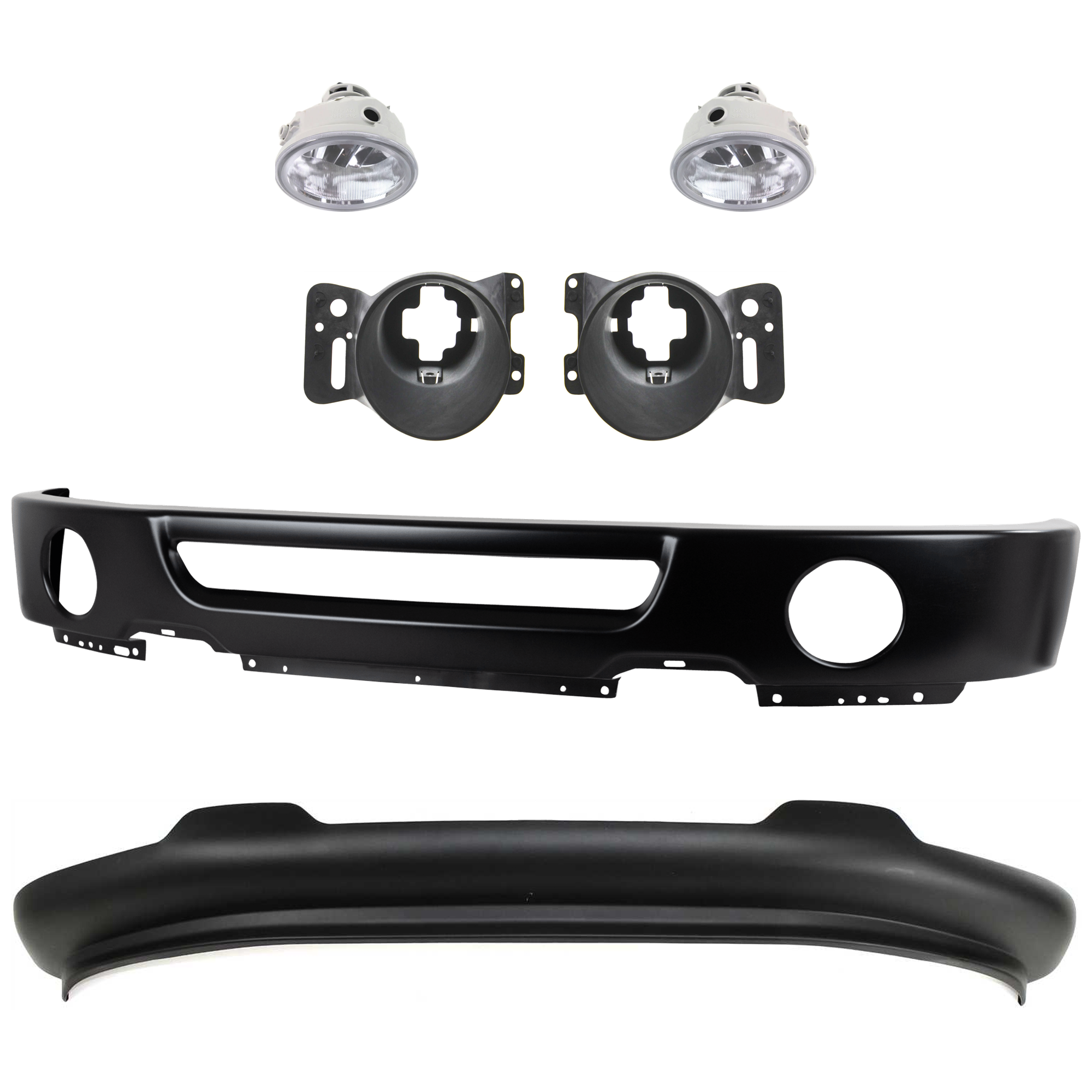 AM F 150-06-08 FRONT BUMPER 6 pc kit w Valance Fog Light and Fog Light Bracket SKU KIT 072924 C1260 Partslink FO1002401 FO2592220 FO2593220 FO2601101 FO2600101 FO1093107 OEM 6L3Z17757DAPTM AL3Z15201A PFM