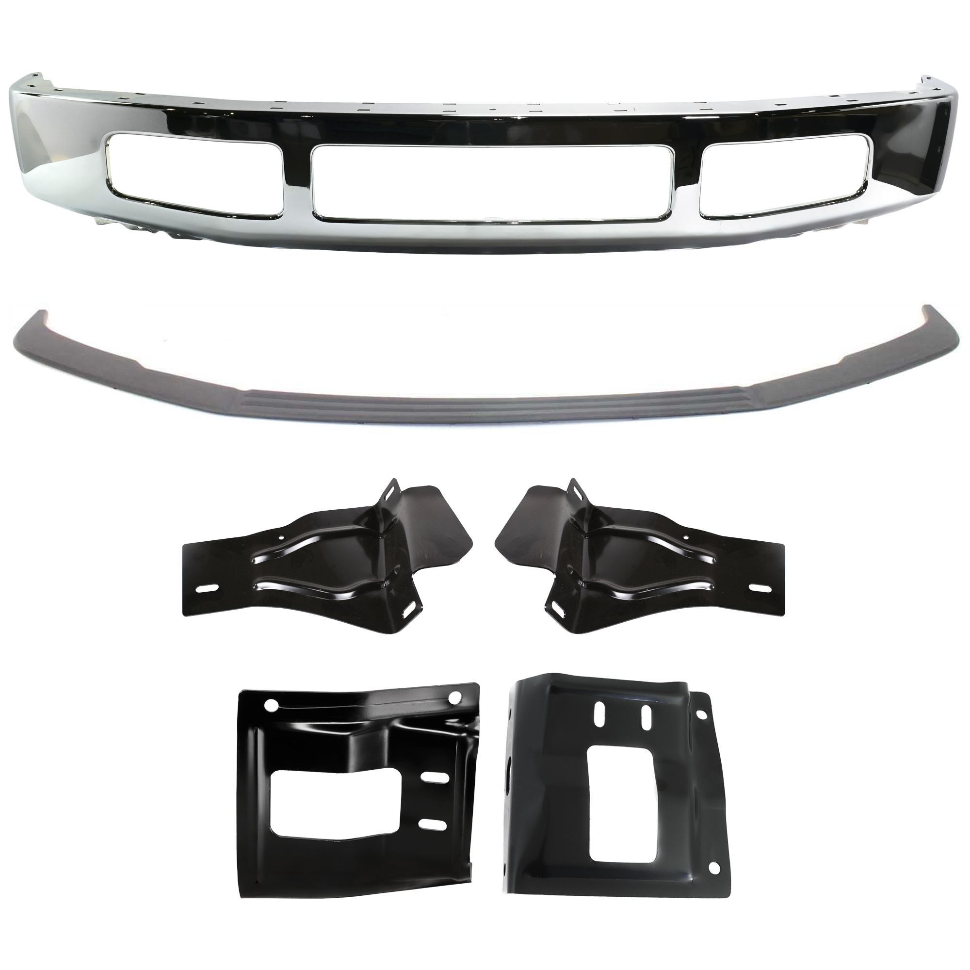AM F 250 F 350 SUPER DUTY 08-10 FRONT BUMPER 6 pc kit w Bumper Trim and Bumper Bracket SKU KIT 072924 C1261 Partslink FO1002406 FO1066174 FO1067174 FO1066173 FO1067173 FO1044103 OEM 8C3Z17757B 8C3Z17B837A 8C3Z17B
