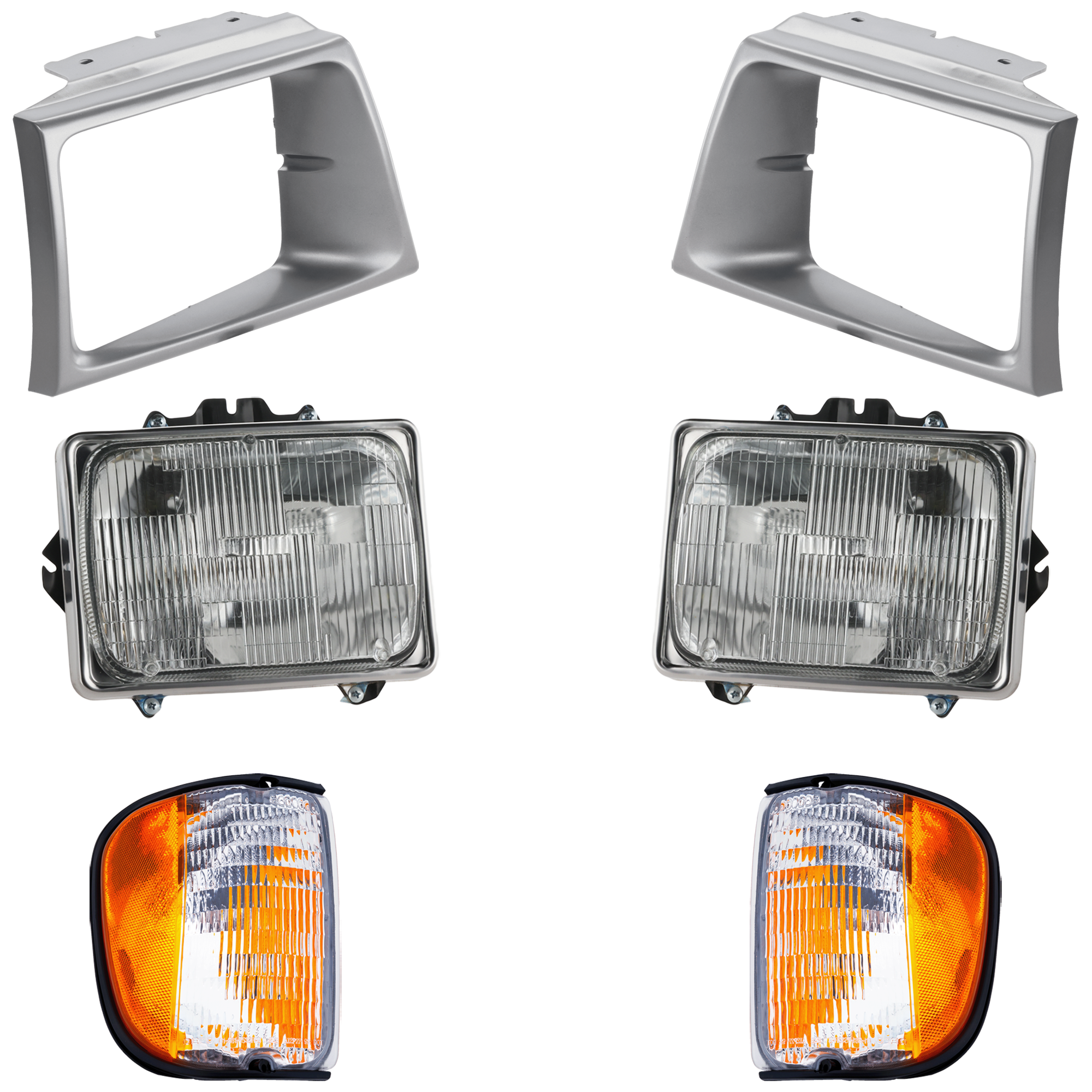 AM ECONOLINE VAN 92-07 HEAD LAMP RH AND LH 6 pc kit Assembly Halogen with Corner Light and Headlight Door SKU KIT 072924 C1262 Partslink FO2500126 FO2501126 FO2520122 FO2521122 FO2512158 FO2513158 OEM F3UZ13007A 6C2Z13015A E99Z1311
