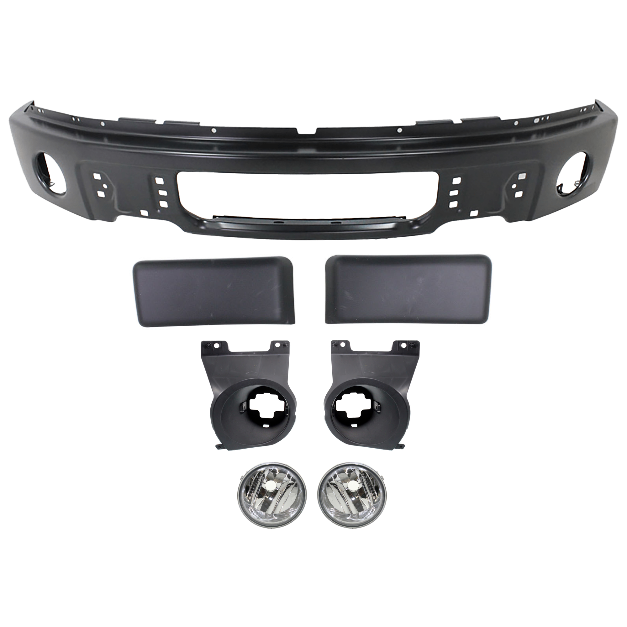 AM F 150-09-10 FRONT BUMPER 7 pc kit w Fog Light Bracket Fog Light and Bumper Trim SKU KIT 072924 C1263 Partslink FO1002413 FO1053100 FO2595104 FO2594104 FO2602100 FO2603100 OEM 9L3Z17757DPTM 9L3Z17E810B AL3Z
