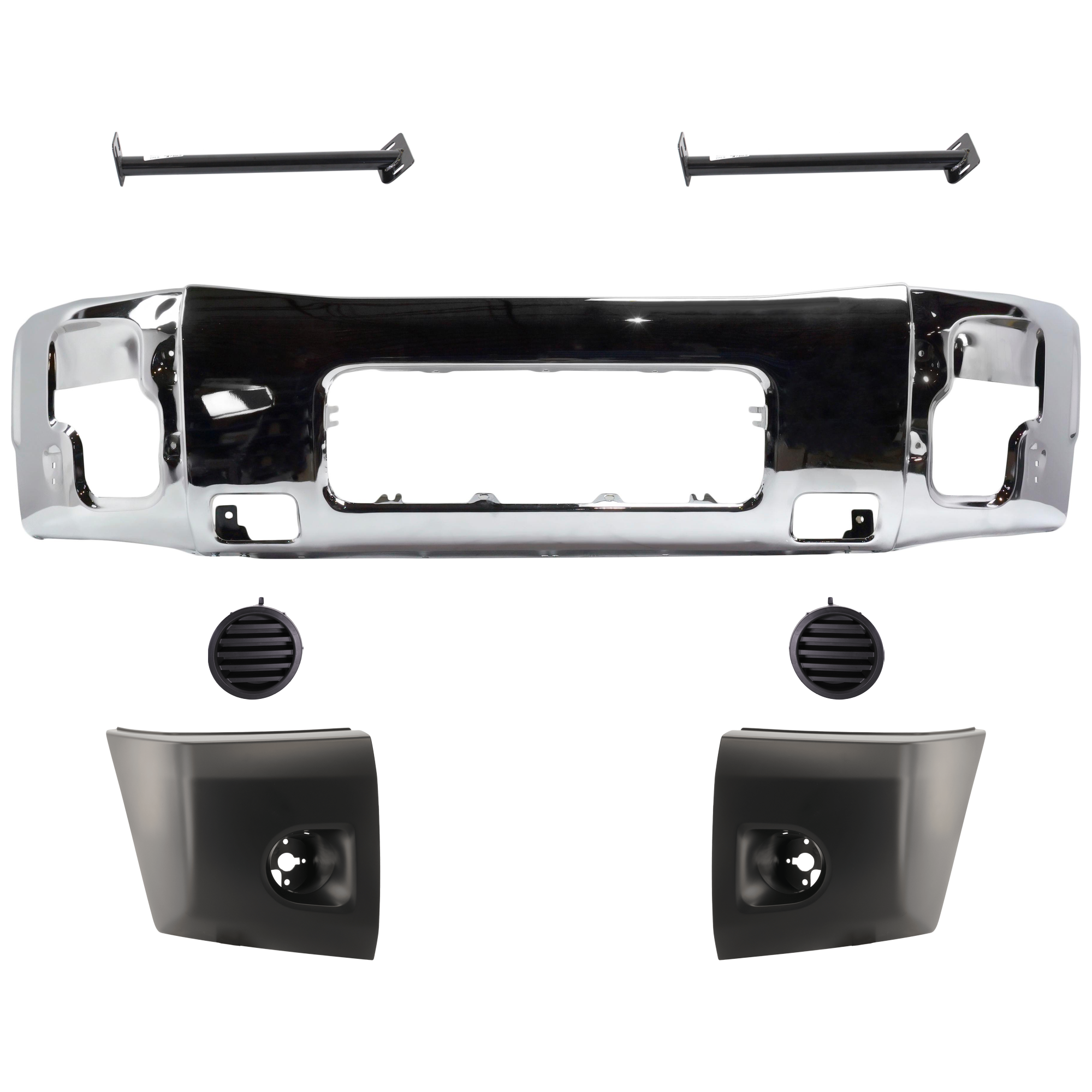 AM TITAN 08-15 FRONT BUMPER 7 pc kit w Bumper End Bumper Bracket and Fog Light Cover SKU KIT 072924 C1269 Partslink NI1002136 NI1032105 NI1005148 NI1004148 NI1039108 NI1038108 OEM 62022ZR08A 62222ZR00A 62024ZR0
