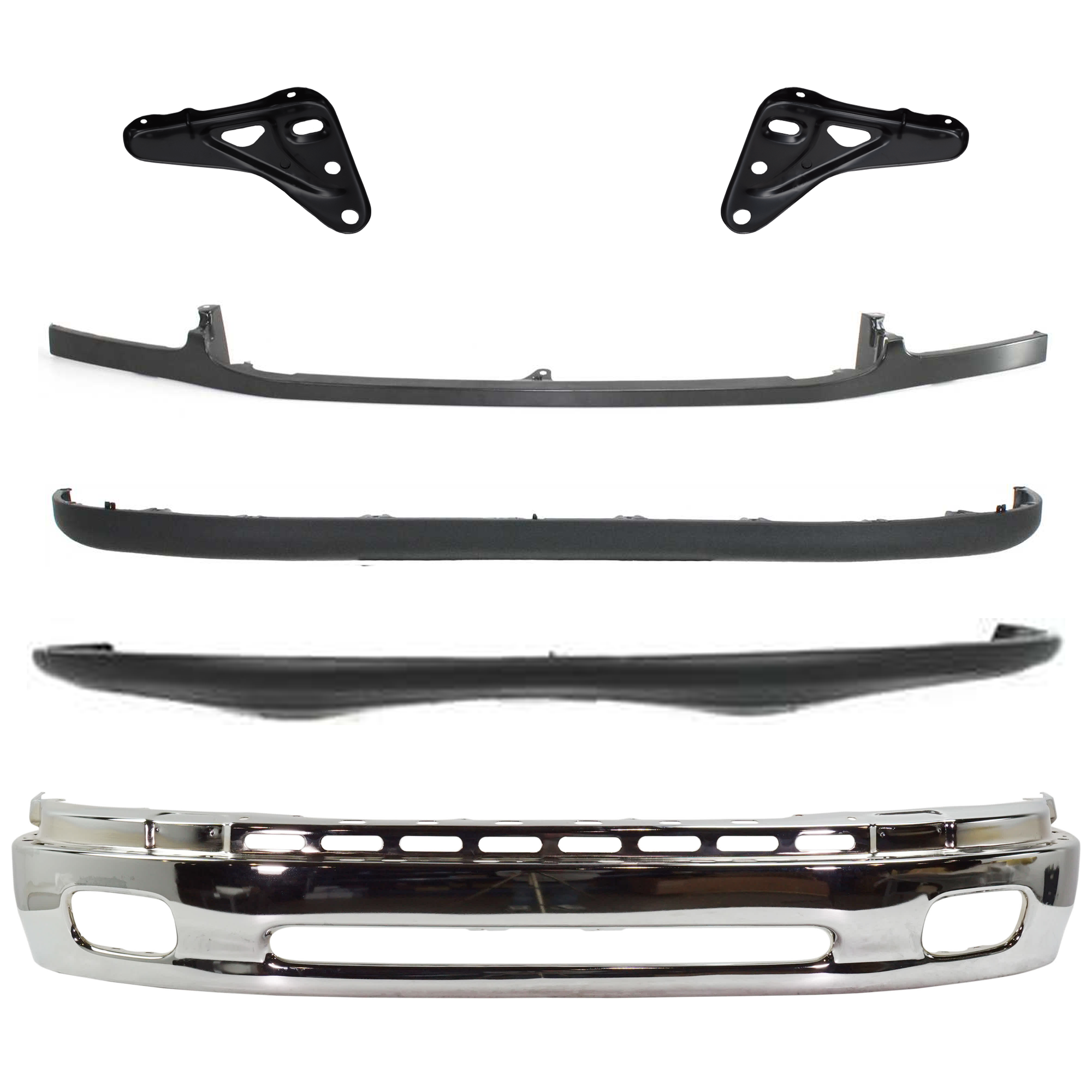 AM TUNDRA 00-06 FRONT BUMPER Lower Chrome Steel Type 6 pc Kit with Bumper Bracket Bumper Cover Bumper Trim and Valance SKU KIT 072924 C1285 Partslink TO1002170 TO1066127 TO1067127 TO1000198 TO1087109 TO1095180 OEM 521010C020-521420C010-521410C0