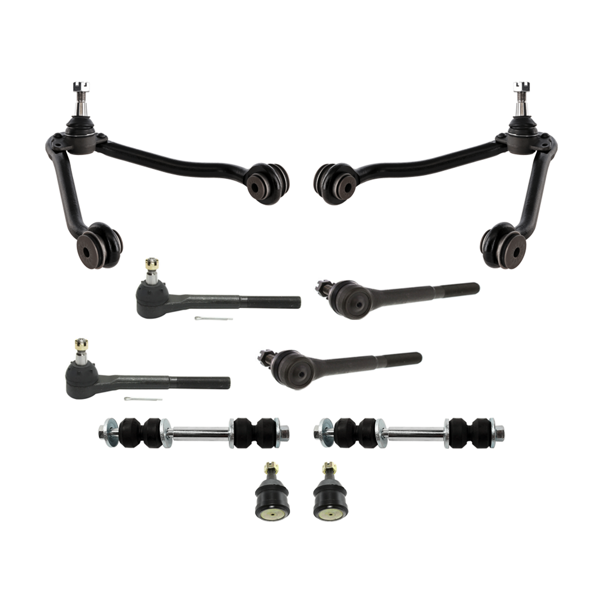 AM C FULL SIZE PICKUP 88-00 FRONT CONTROL ARM RH AND LH Upper w ball joint s 10 pc Kit with Ball Joint Sway Bar Link and Tie Rod End SKU KIT 072924 C1295 OEM 12543997-12543998-104101-26