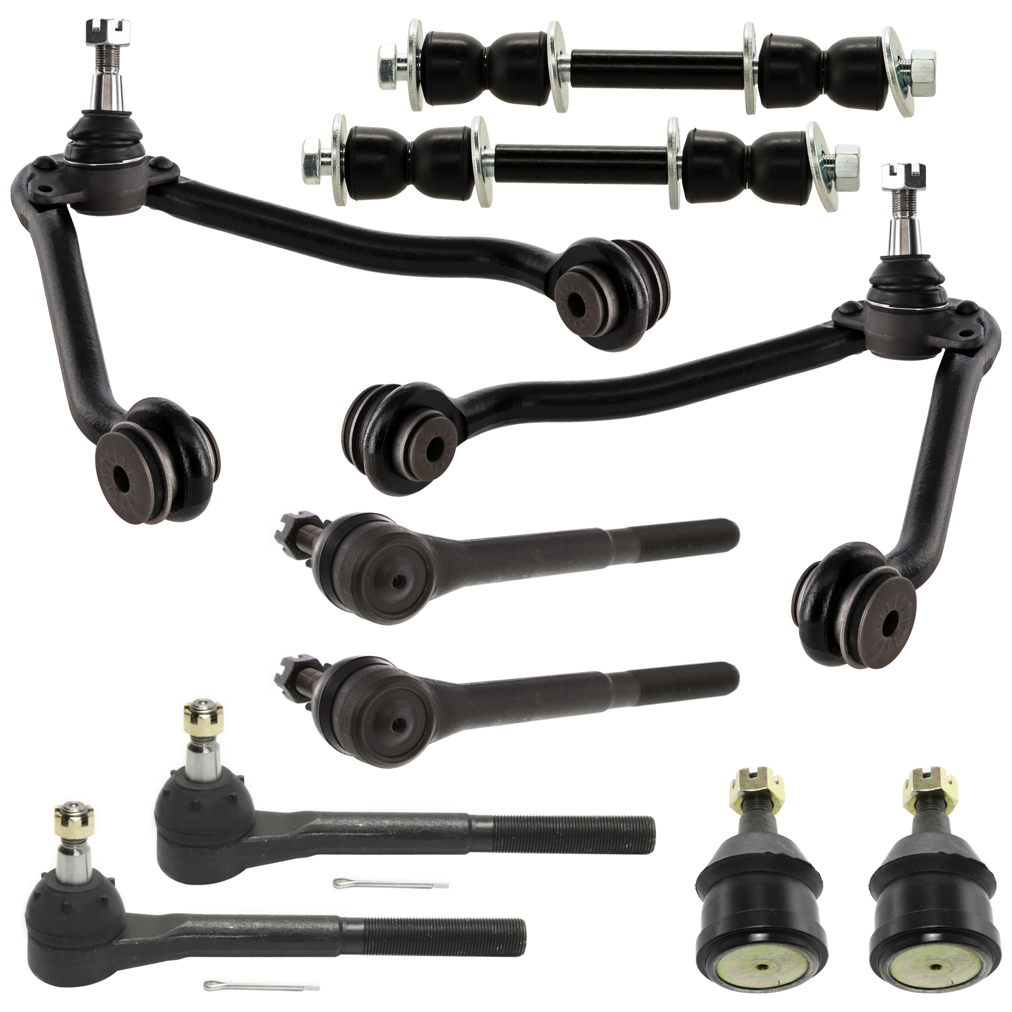 AM C FULL SIZE PICKUP 88-00 FRONT CONTROL ARM RH AND LH Upper w ball joint s 10 pc Kit with Ball Joint Sway Bar Link and Tie Rod End SKU KIT 072924 C1296 OEM 12543997-12543998-104101-26013