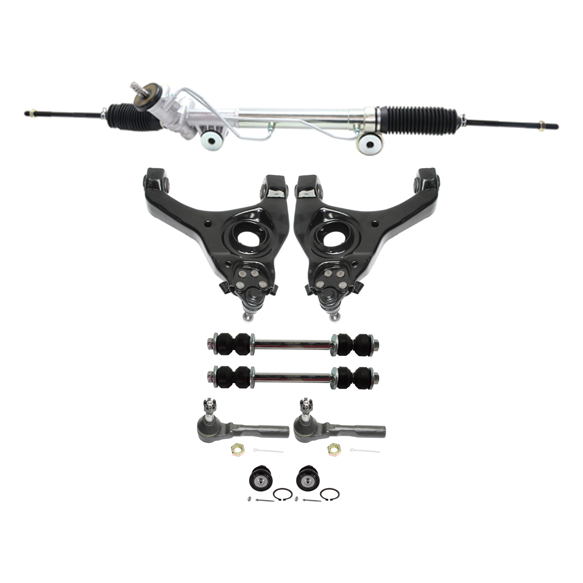 AM SILVERADO 1500-04-05 SIERRA 1500-01-05 STEERING RACK Power New Front RWD Assembly 9 pc Kit with Ball Joint Control Arm Sway Bar Link and Tie Rod End SKU KIT 072924 C1301 OEM 19133675-26079794-26087761-260