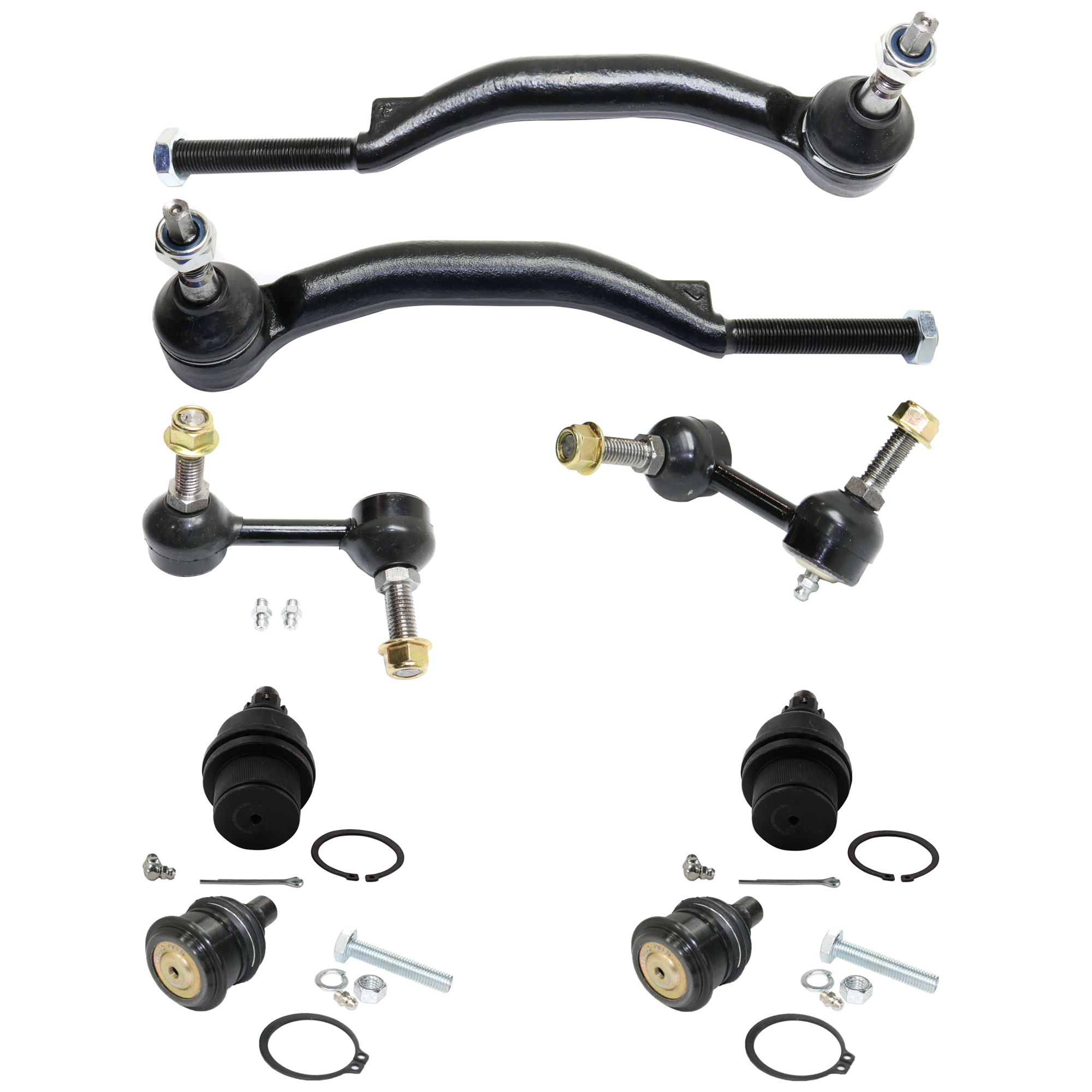 AM TRAILBLAZER ENVOY BRAVADA 02-02 FRONT TIE ROD END RH AND LH Outer 8 pc kit with Ball Joint and Sway Bar Link SKU KIT 072924 C1302 OEM 26089597-26089598-104332-10