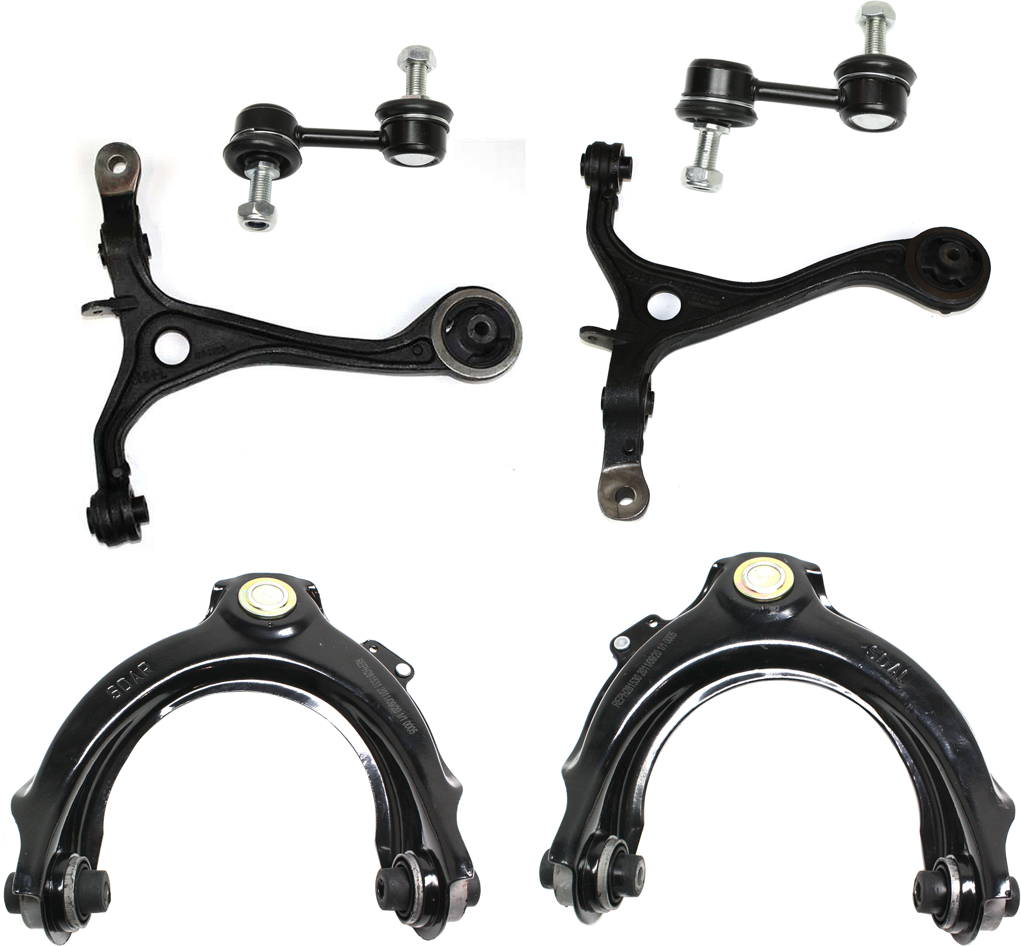 AM ACCORD 03-07 FRONT CONTROL ARM RH AND LH Upper and Lower 6 pc Kit with Sway Bar Link SKU KIT 072924 C1373 OEM 51350SDAA01-51350SDAA03-51350S