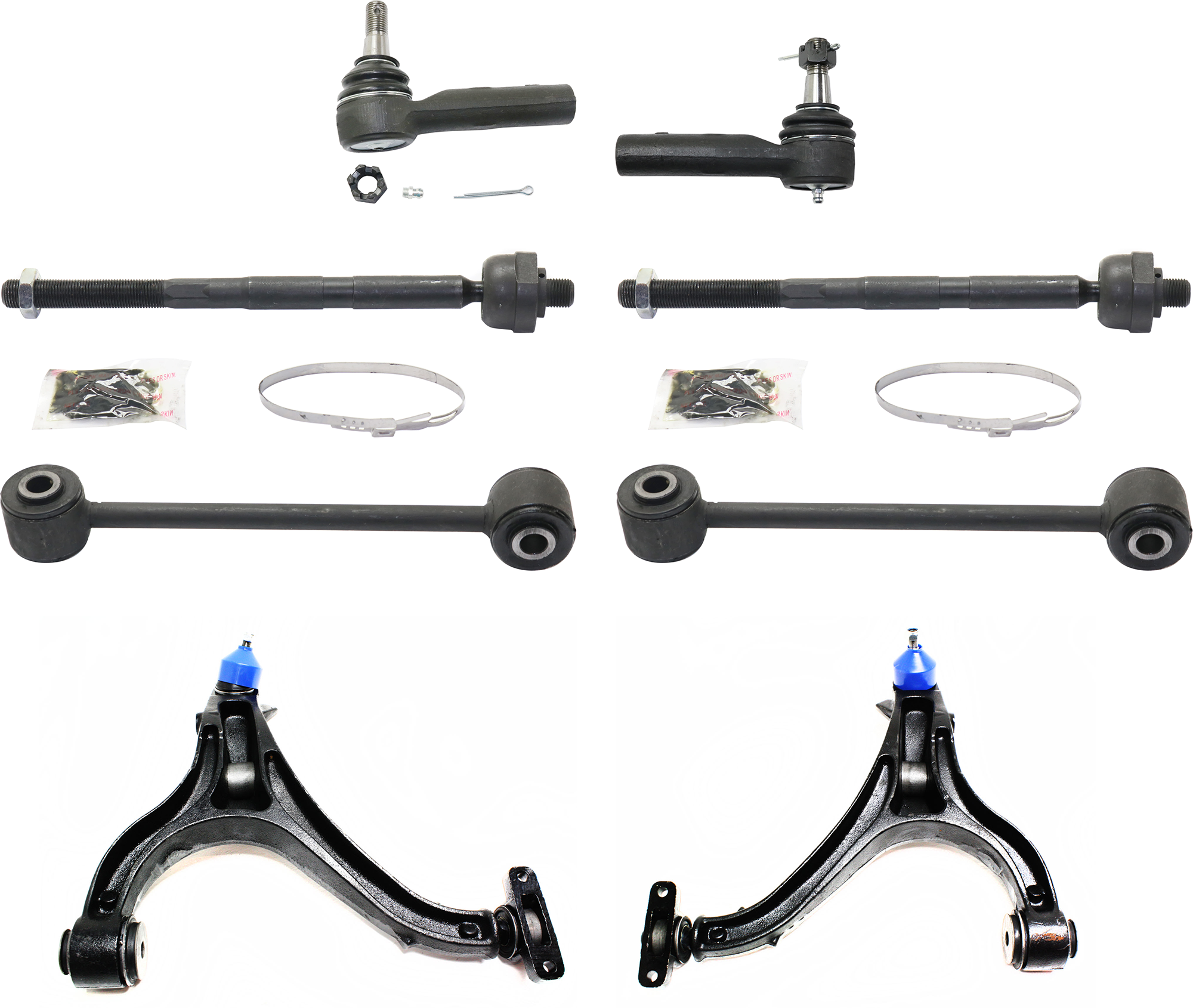 AM GRAND CHEROKEE 05-10 FRONT CONTROL ARM RH AND LH Lower w ball joint s 8 pc Kit with Tie Rod End and Sway Bar Link SKU KIT 072924 C1395 OEM 52089980AF 52089981AF 52089467