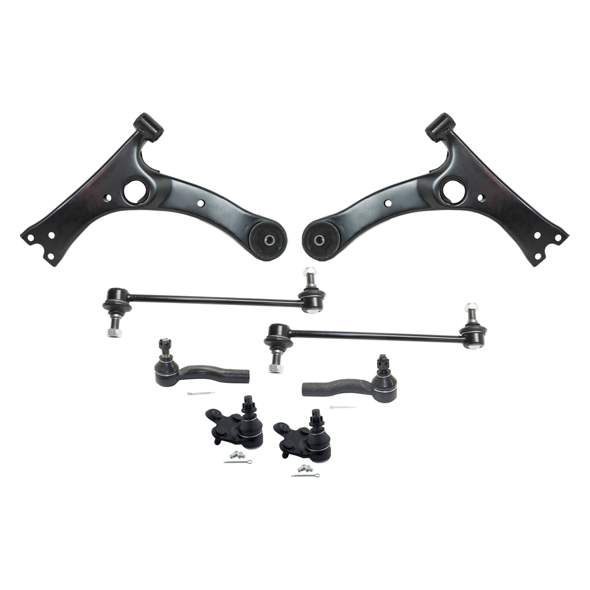 AM TC 05-10 FRONT CONTROL ARM RH AND LH Lower 8 pc Kit with Ball Joint Sway Bar Link and Tie Rod End SKU KIT 072924 C1523 OEM 4806802021-88970142-4806802020