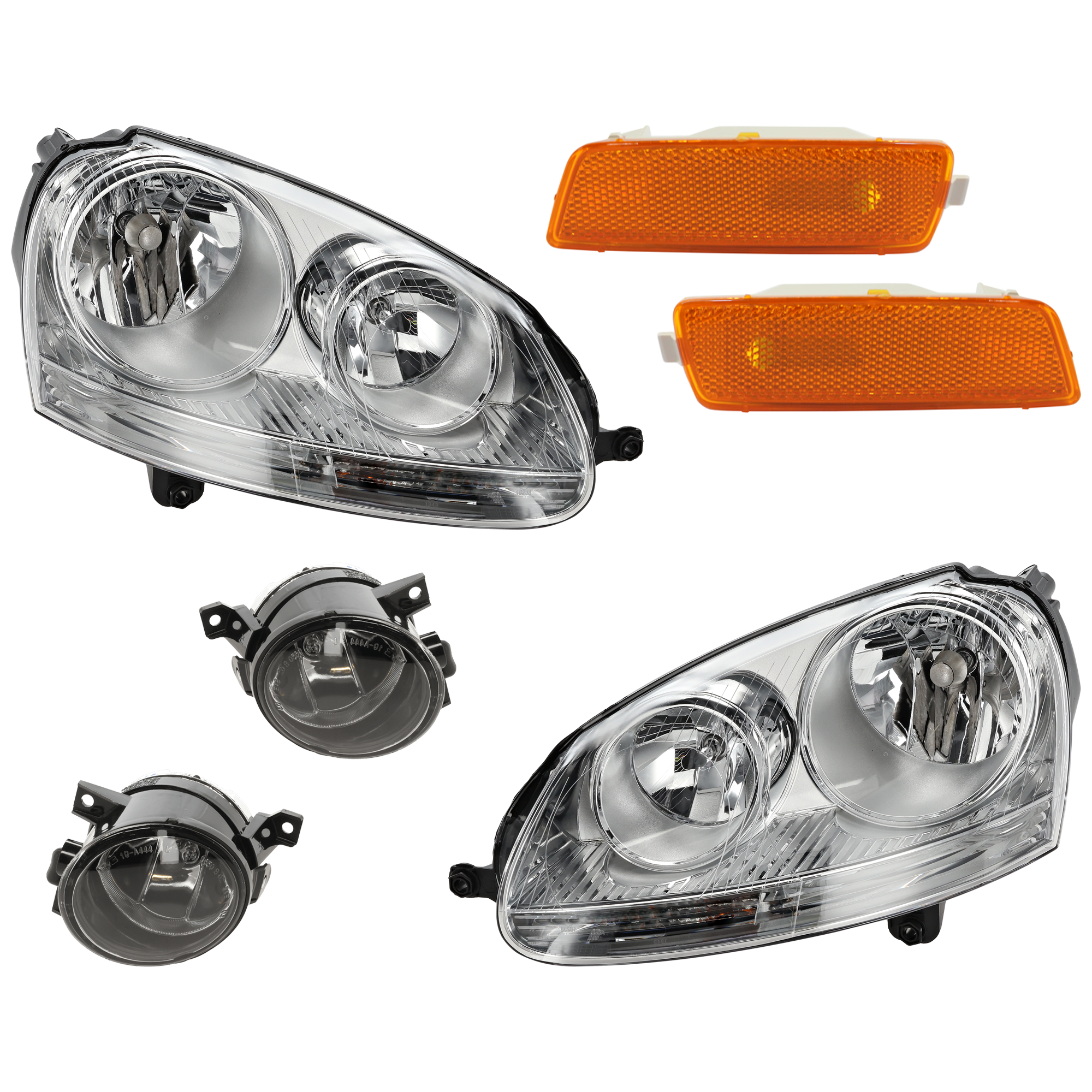 AM JETTA 06-10 HEAD LAMP RH AND LH 6 pc kit Assembly Halogen with Fog Light and Side Marker SKU KIT 072924 C1533 Partslink VW2502127 VW2503127 VW2593110 VW2592110 VW2530108 VW2531108 OEM 1K6941005S 1K6941006S 1T094170