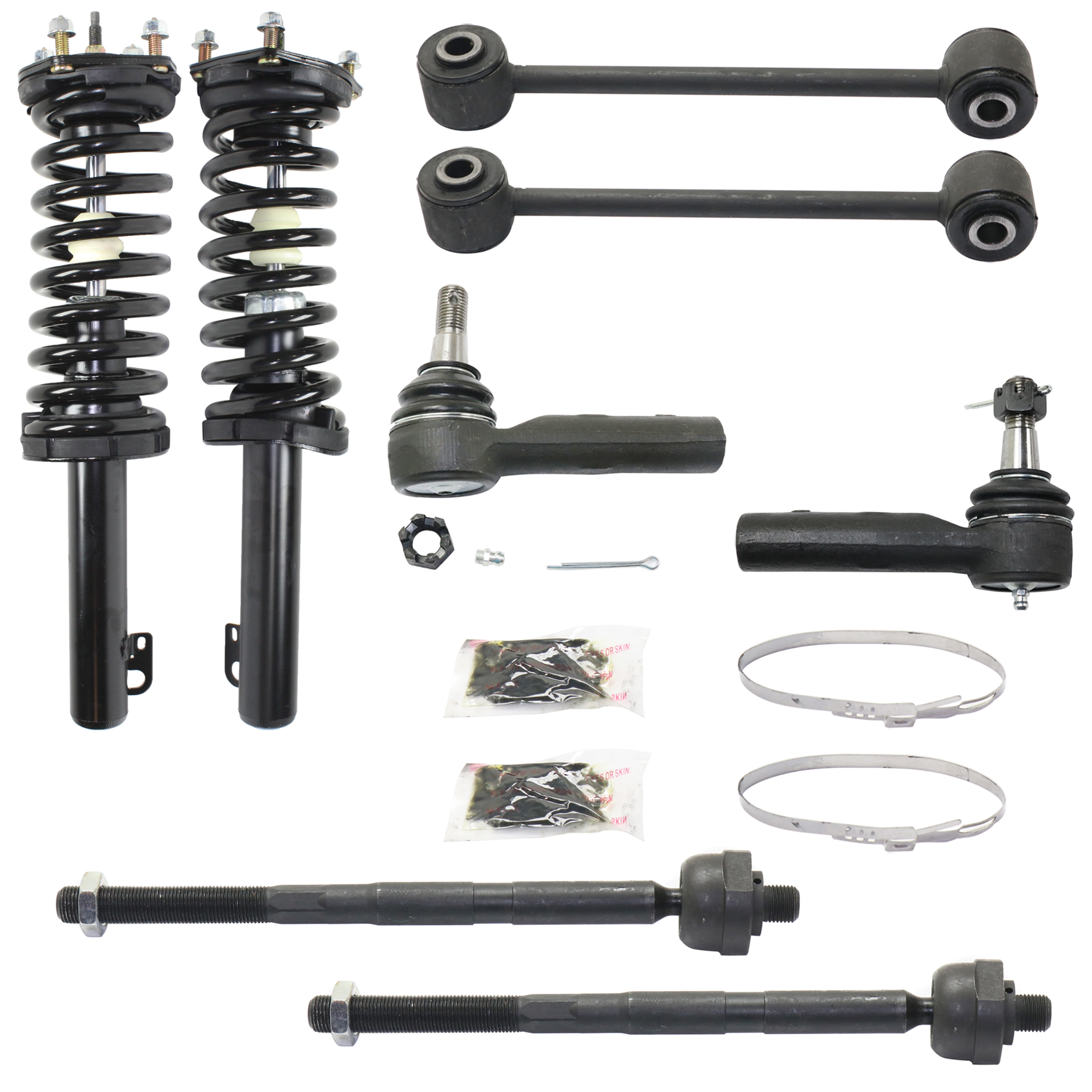 AM GRAND CHEROKEE 06-10 FRONT FULLY LOADED STRUT RH AND LH 8 pc kit with Sway Bar Links and Tie Rod Ends SKU KIT 072924 C1538 OEM 11211-815361-92140147-27015