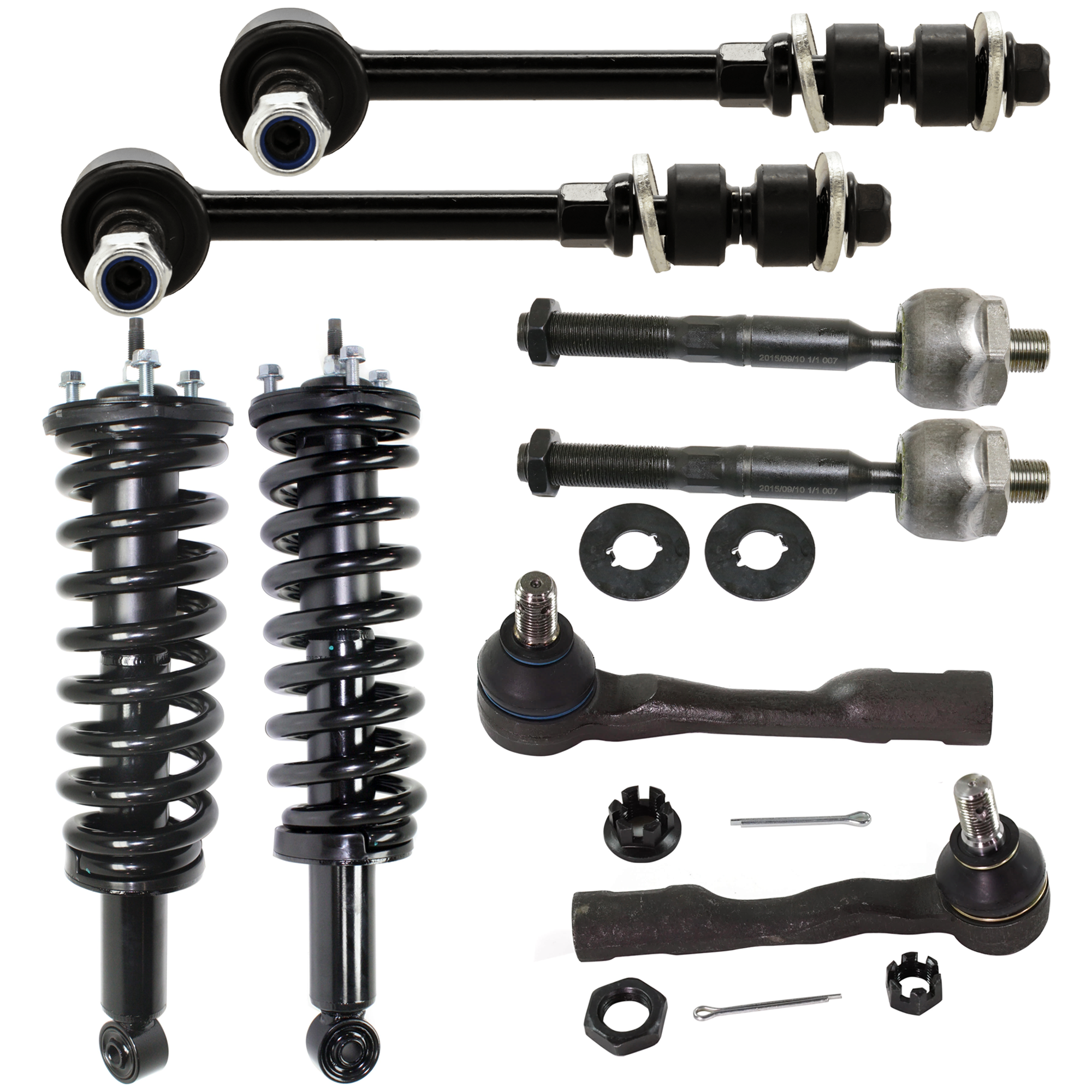 AM TUNDRA 03-06 FRONT LOADED STRUT RH AND LH 8 pc kit Gas Charged Twin tube with Sway Bar Link and Tie Rod End SKU KIT 072924 C1543 OEM 4851009750-48510A9550-48510A