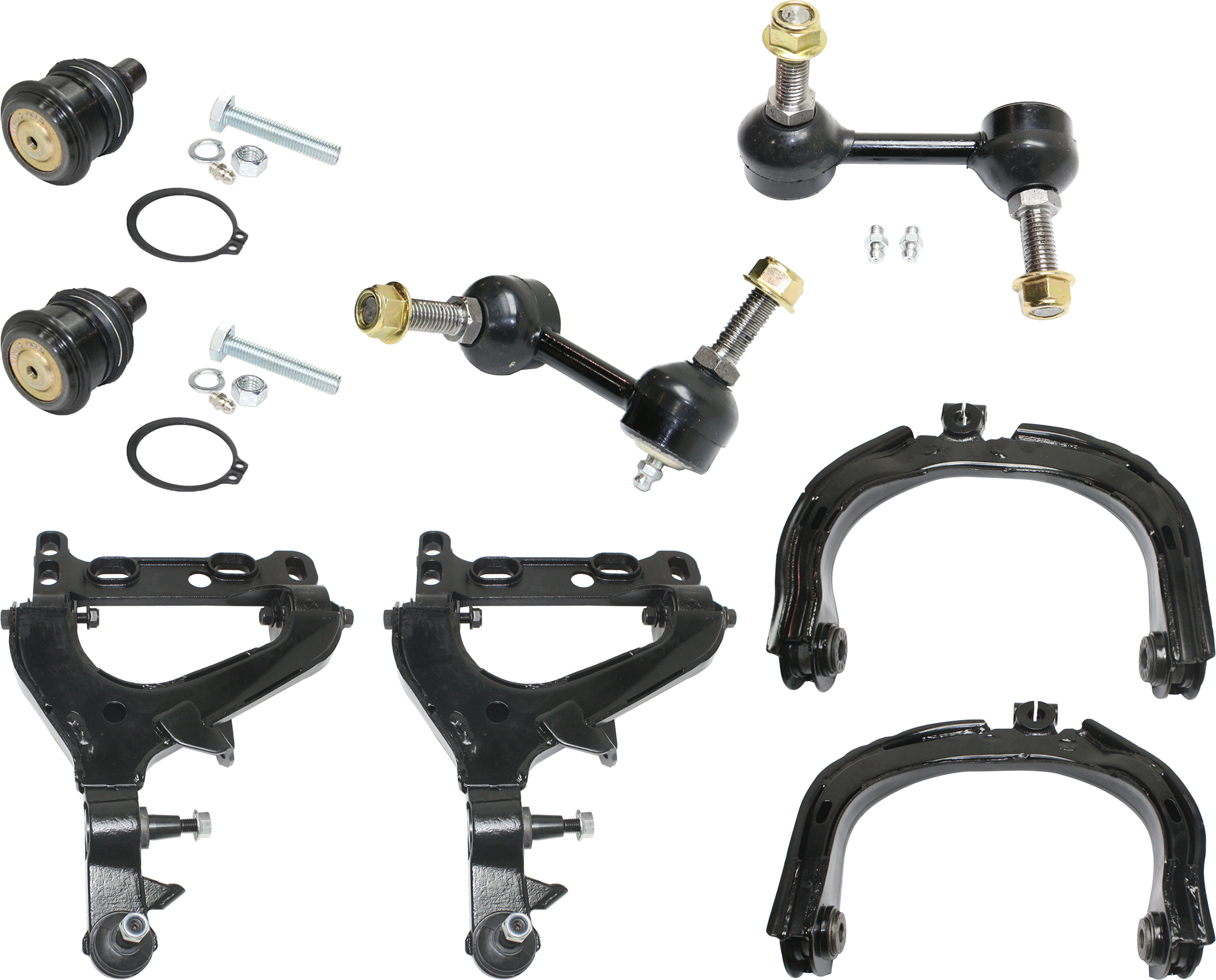 AM ASCENDER 03-03 BRAVADA 02-03 FRONT CONTROL ARM RH AND LH Upper and Lower 8 pc Kit with Ball Joint and Sway Bar Link SKU KIT 072924 C1570 OEM 15080914-15298273-25786775
