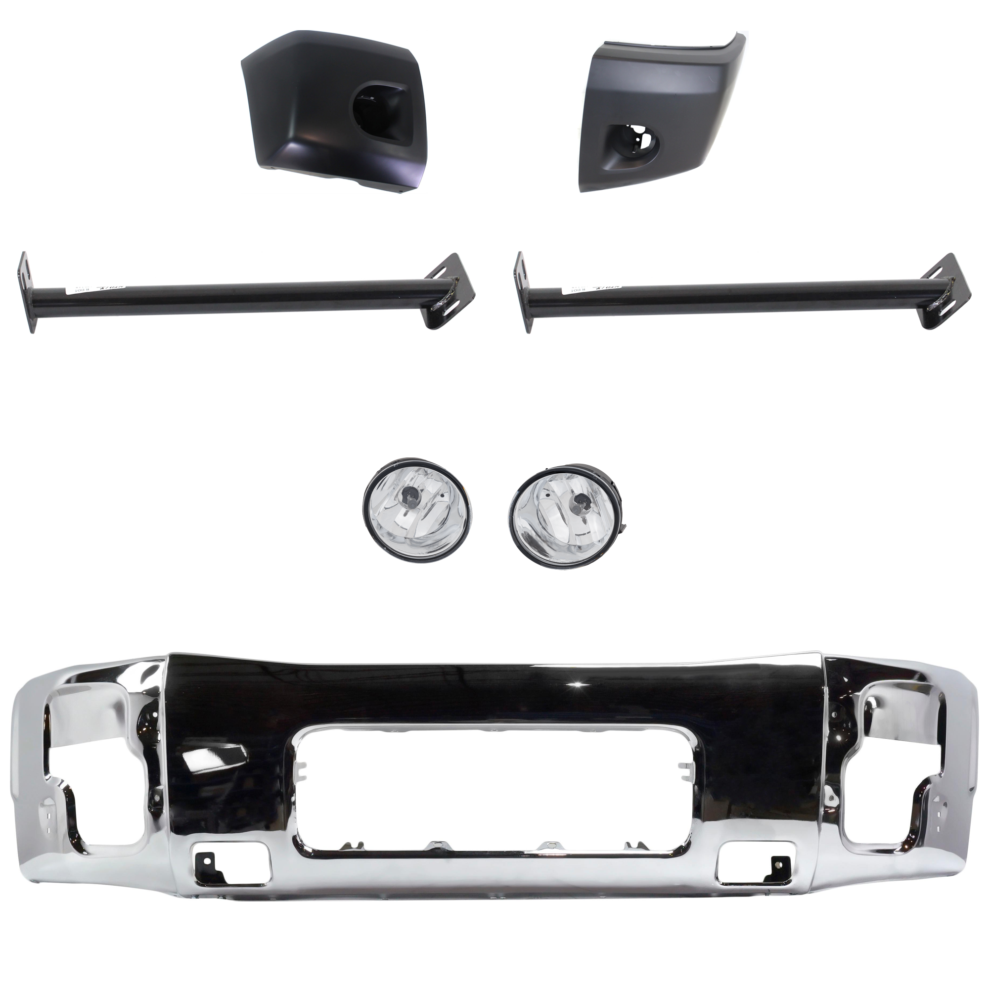 AM TITAN 08-15 FRONT BUMPER 6 pc. Kit w Bumper Bracket Bumper End and Fog Light SKU KIT 072924 C1589 Partslink NI1002136 NI1032105 NI1005148 NI1004148 NI2592119 NI2593119 OEM 62022ZR08A 62222ZR00A 62024ZR0