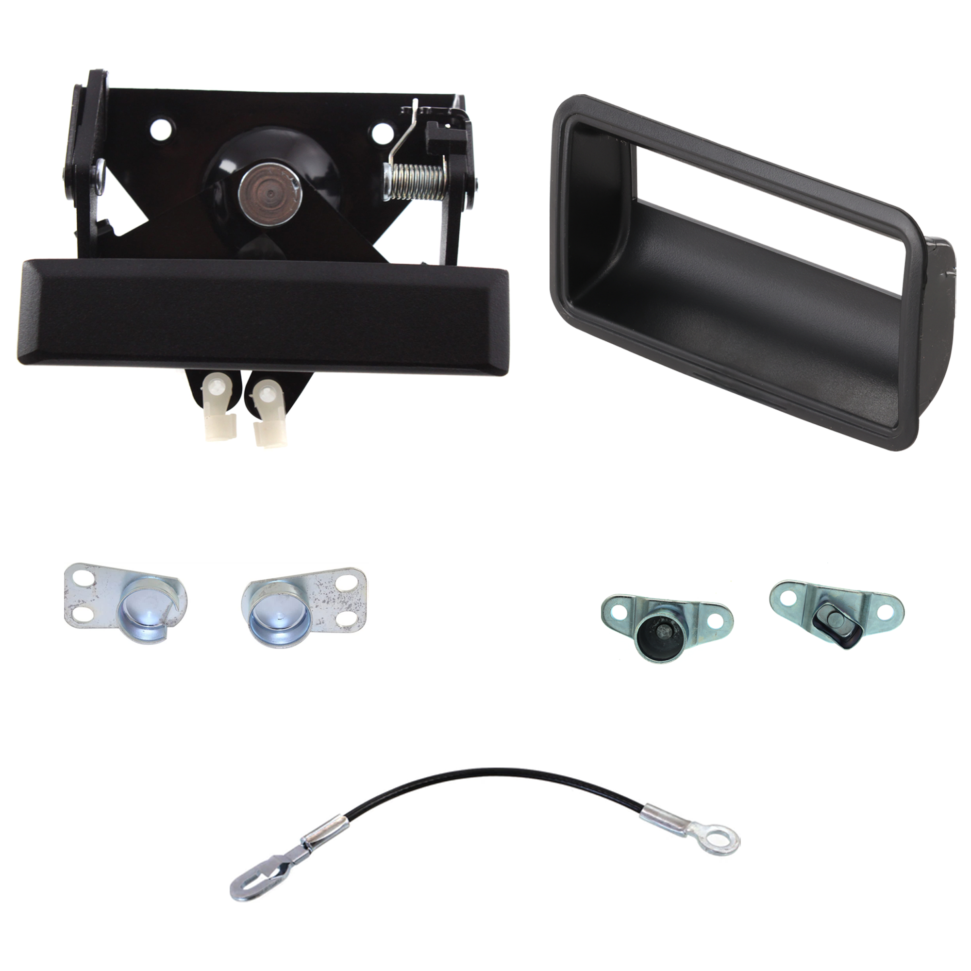AM C1500-88-92 TAILGATE HINGE 7 pc Kit with Tailgate Handle and Tailgate Cable SKU KIT 072924 C1642 Partslink GM1916101 GM1915101 OEM 15521579-15603558-15545203-156