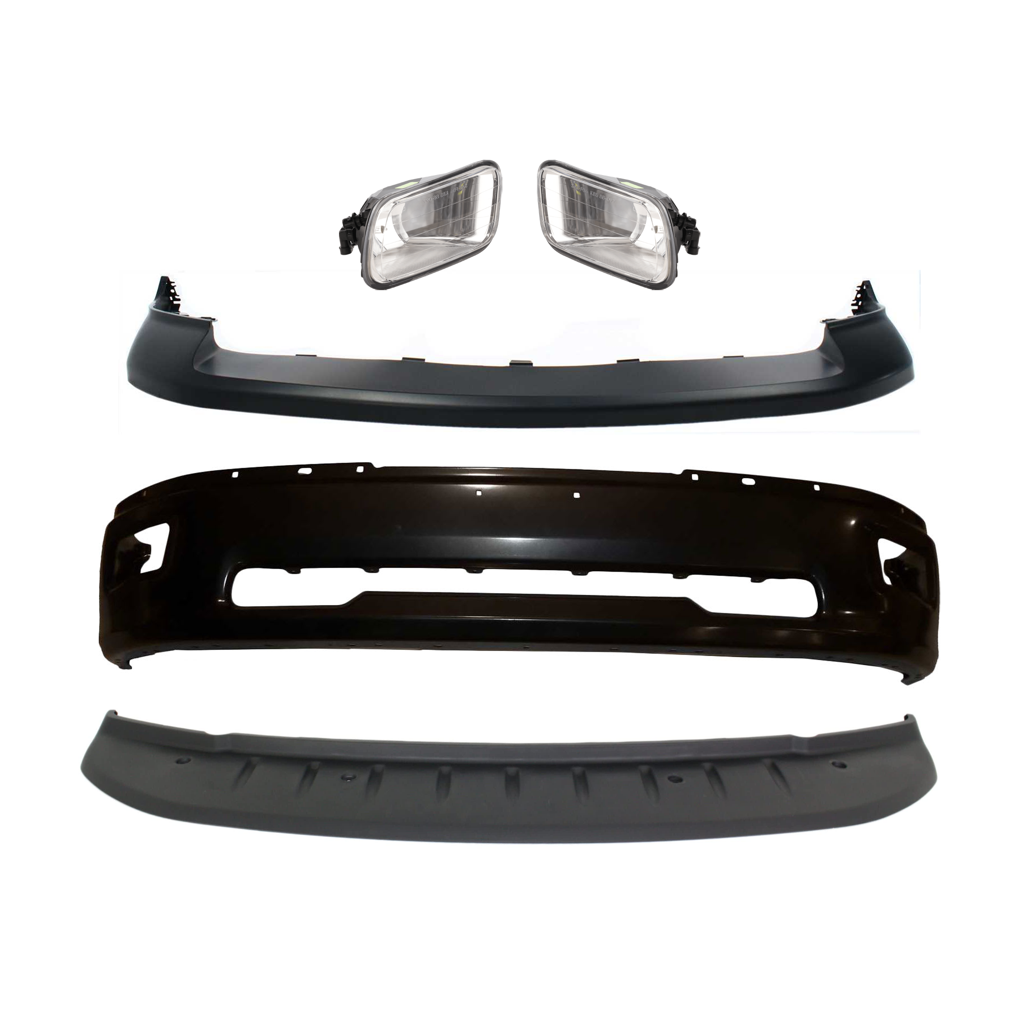 AM RAM 1500-09-12 FRONT BUMPER 5 pc kit w Bumper Cover Valance and Fog Light SKU KIT 072924 C1644 Partslink CH1002384 CH1014101 CH1090133 OEM 68206067AA 55112609AA 1JL39TZZ