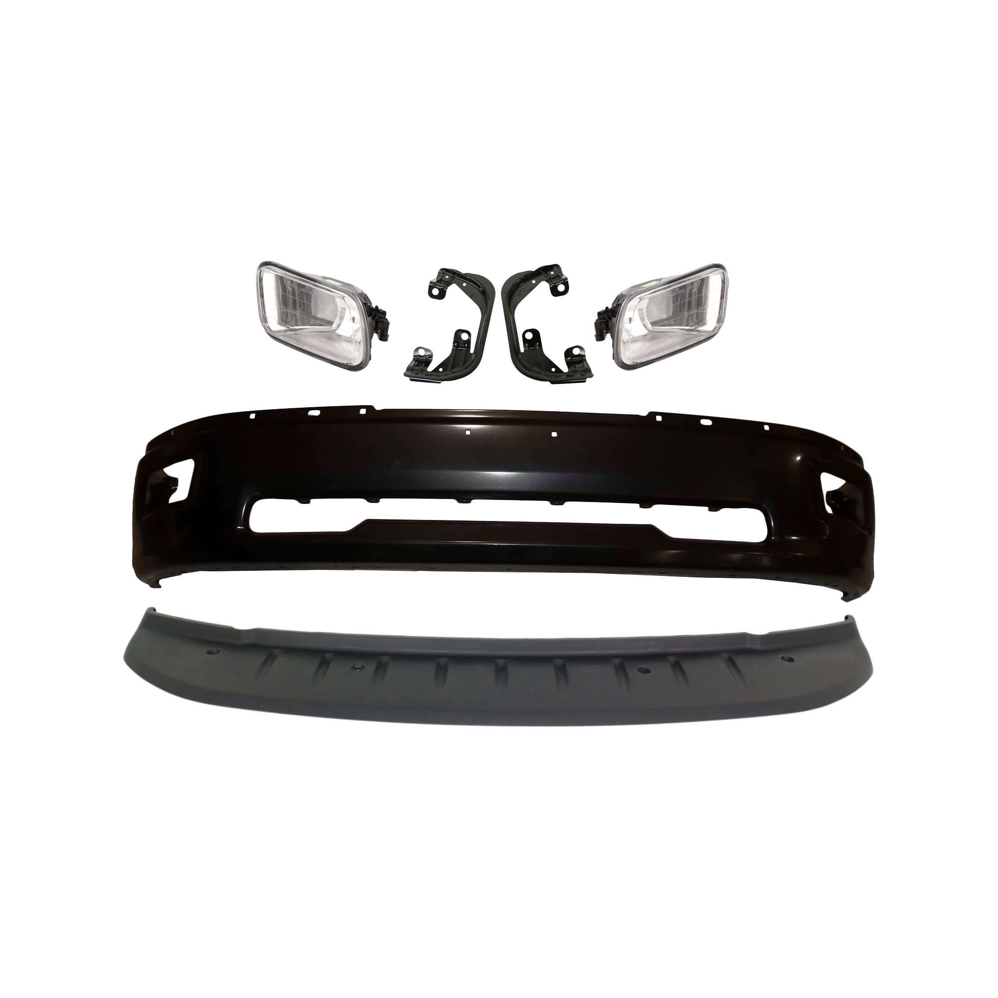 AM RAM 1500-09-12 FRONT BUMPER 6 pc kit w Valance Fog Light and Fog Light Bracket SKU KIT 072924 C1647 Partslink CH1002384 CH1061100 CH1090133 OEM 68206067AA 55112609AA 55372735