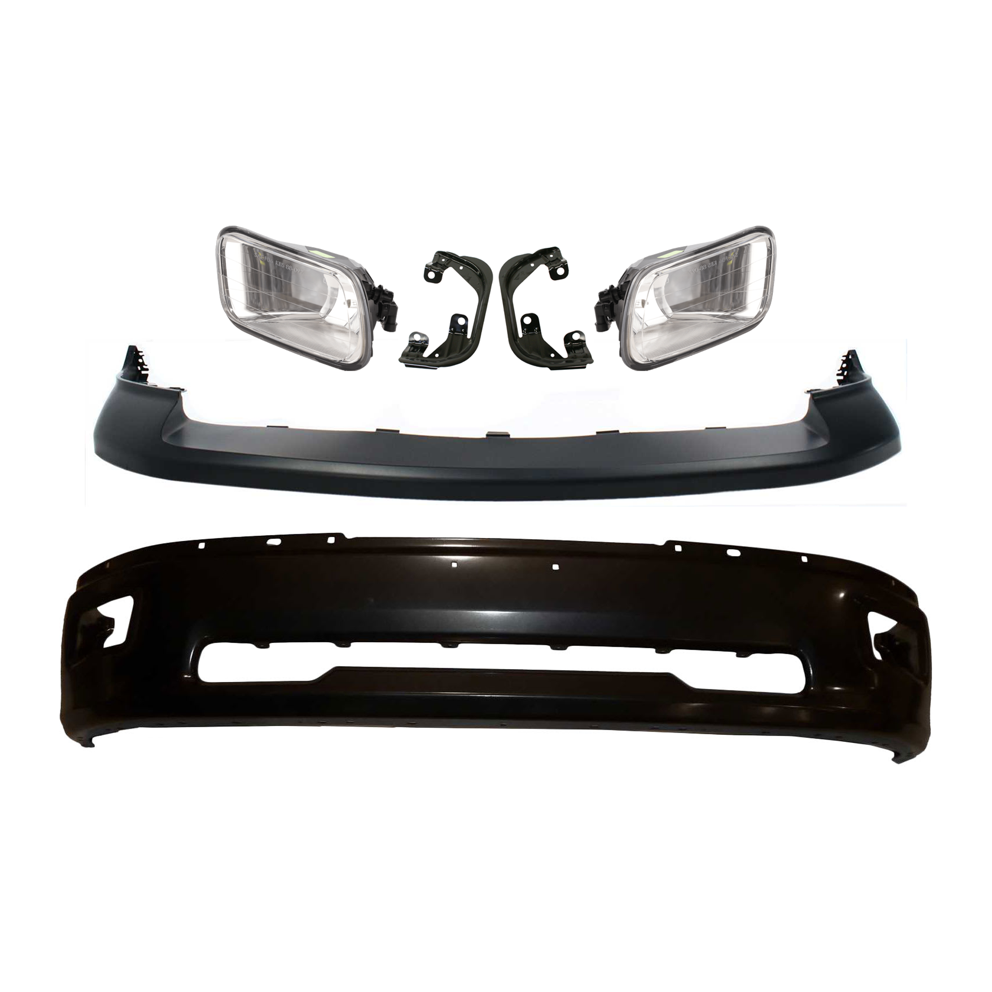 AM RAM 1500-09-12 FRONT BUMPER 6 pc kit Bumper Cover Fog Light and Fog Light Bracket SKU KIT 072924 C1653 Partslink CH1002384 CH1014101 CH1061100 OEM 68206067AA 55112609AA 1JL39TZZ