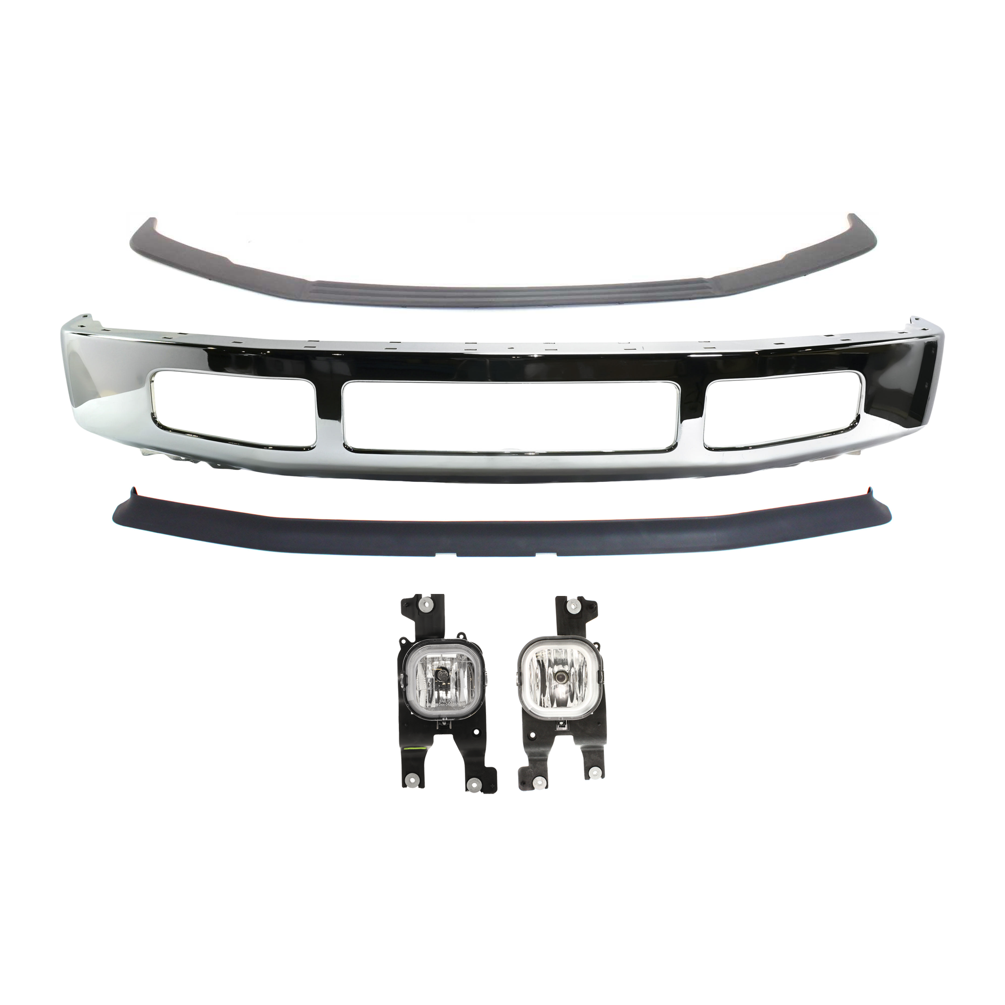 AM F 250 F 350 SUPER DUTY 08-10 FRONT BUMPER 5 pc kit w Bumper Trim Valance and Fog Light SKU KIT 072924 C1658 Partslink FO1002406 FO1044103 FO1093114 OEM 8C3Z17757B 8C3Z17K833AA 7C3Z15