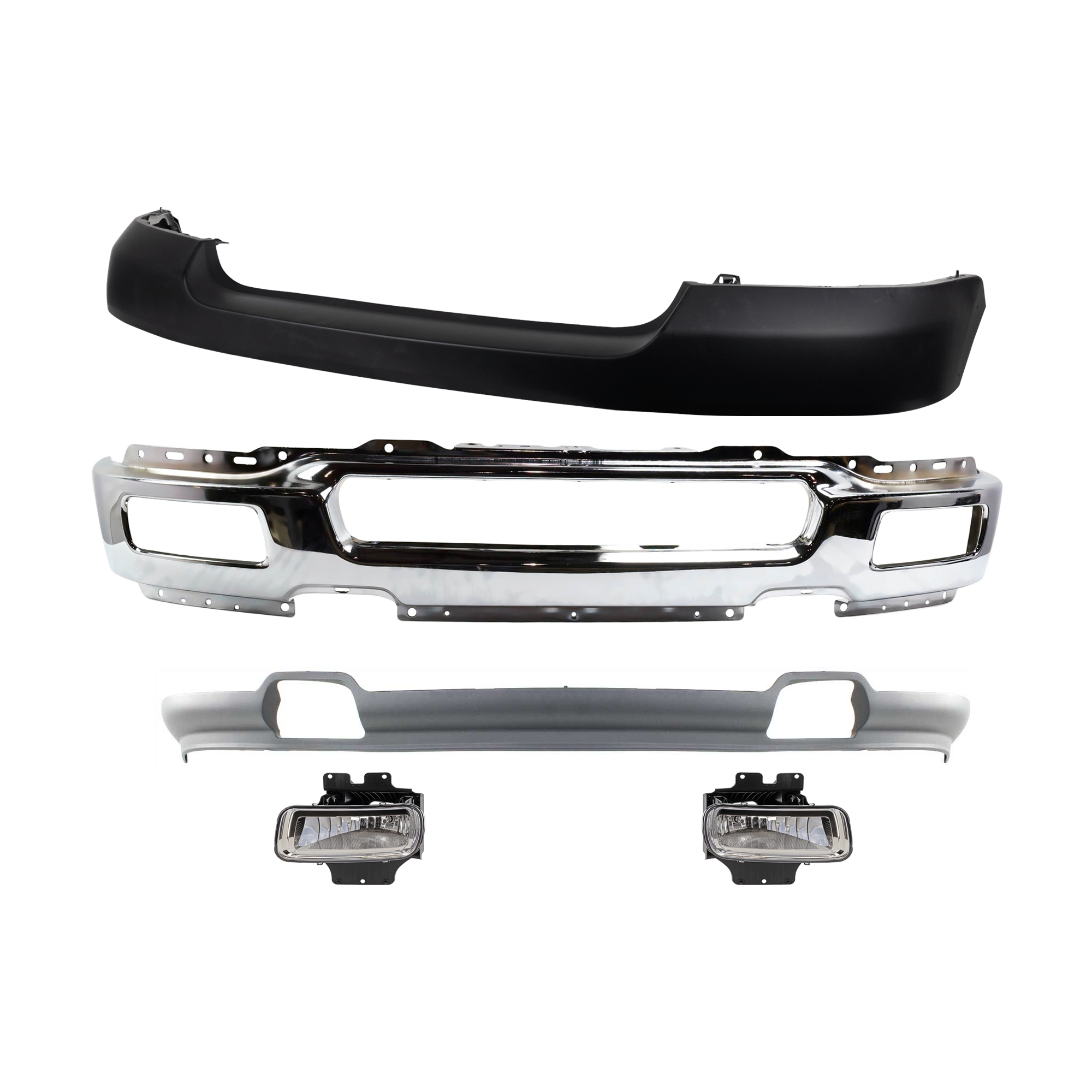 AM F 150-04-05 FRONT BUMPER 5 pc kit w Bumper Cover Fog Light and Valance SKU KIT 072924 C1661 Partslink FO1002390 FO1000561 FO2593209 FO2592209 FO1095206 OEM 4L3Z17757BA 4L3Z17D957DA 5L3Z1