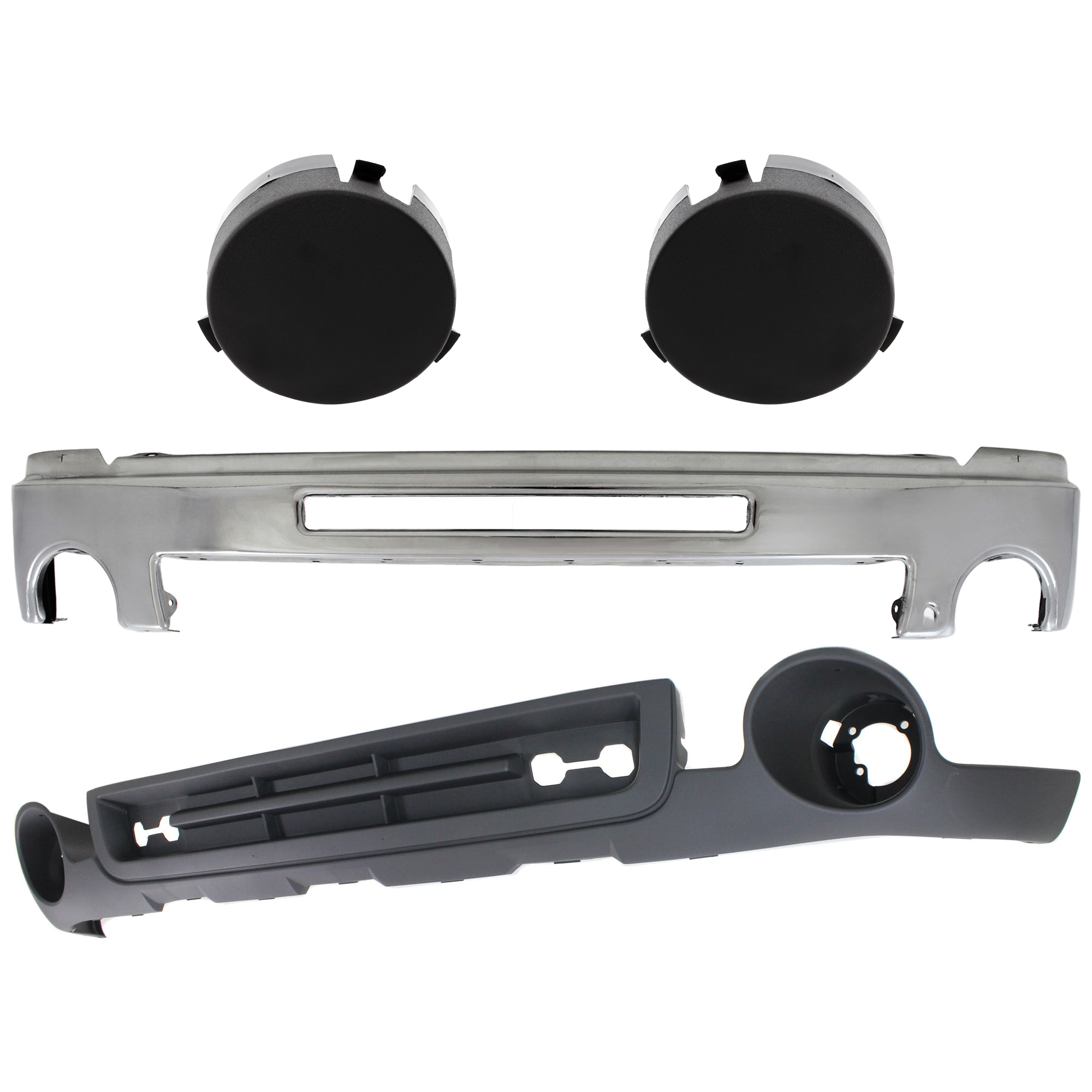 AM SIERRA 2500-3500 HD 07-10 FRONT BUMPER 4 pc kit w Valance and Fog Light Cover SKU KIT 072924 C1673 Partslink GM1002834 GM1038105 GM1039105 GM1092218 OEM 15902856-15901586-15901587-159